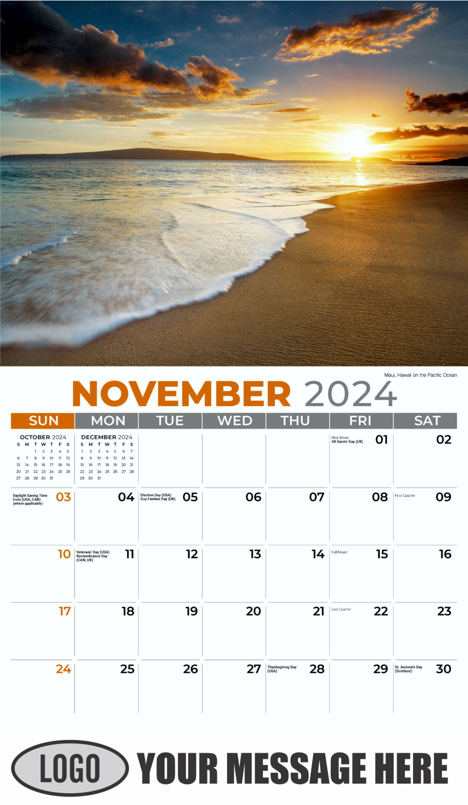 Sun, Sand and Surf 2024 Business Advertsing Wall Calendar - November
