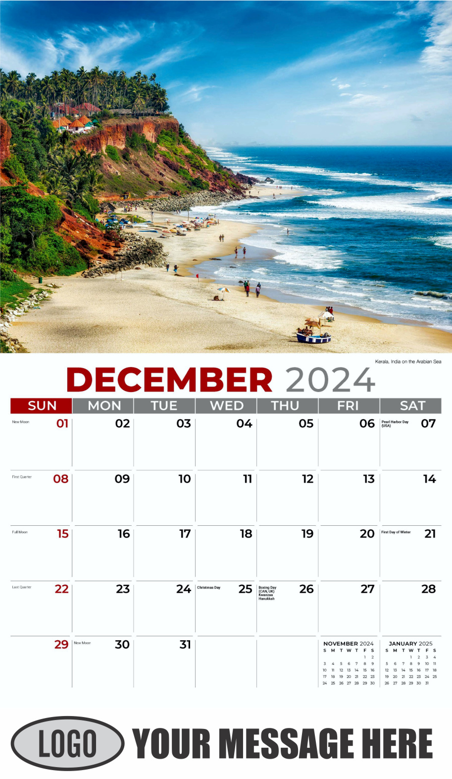 Sun, Sand and Surf 2024 Business Advertsing Wall Calendar - December