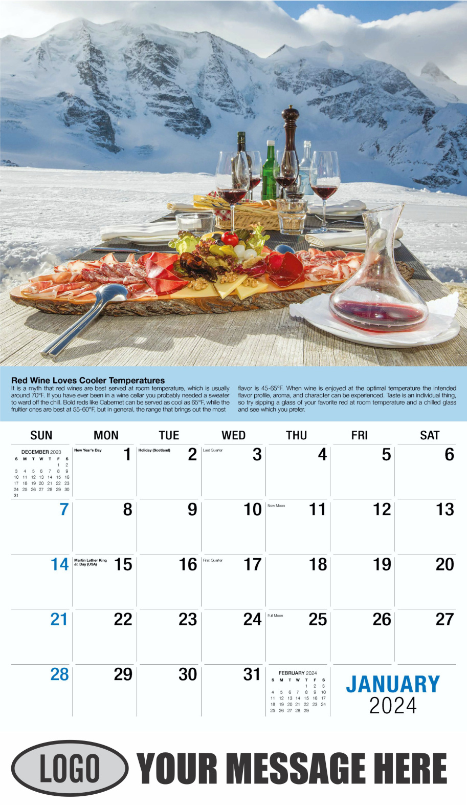 Vintages - Wine Tips 2024 Business Promo Calendar - January