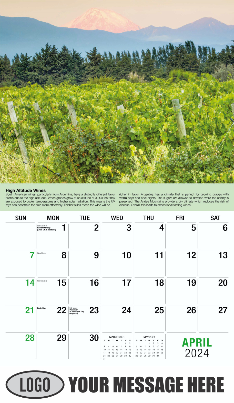 Vintages - Wine Tips 2024 Business Promo Calendar - April