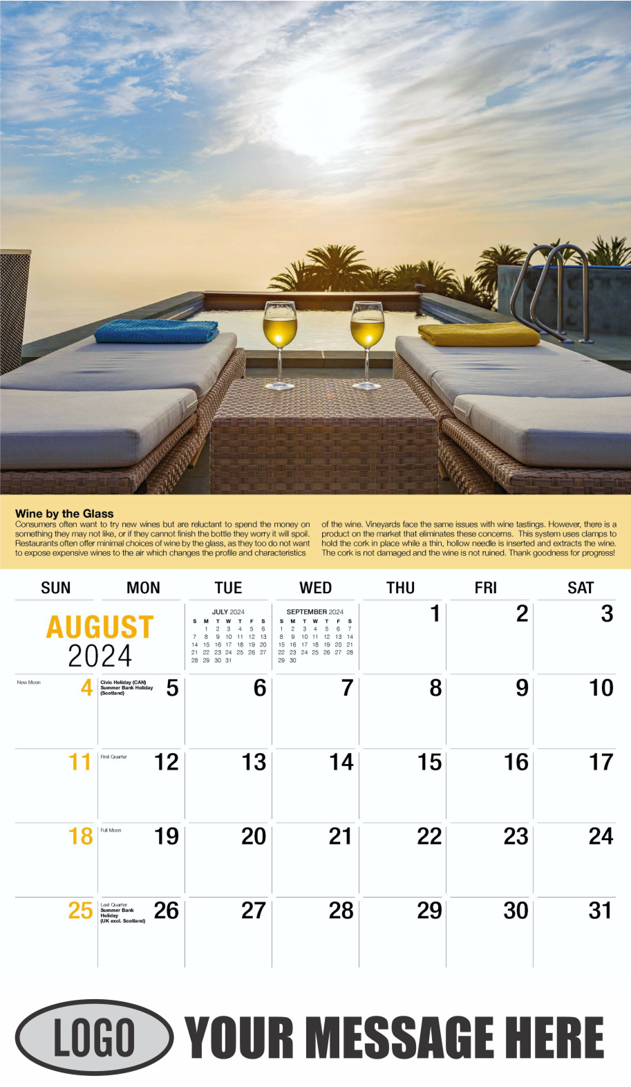 Vintages - Wine Tips 2024 Business Promo Calendar - August