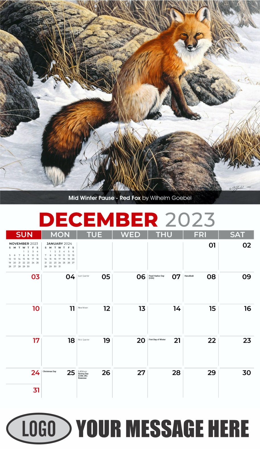 Wildlife Art Portraits 2024 Business Promotion Wall Calendar - December_a