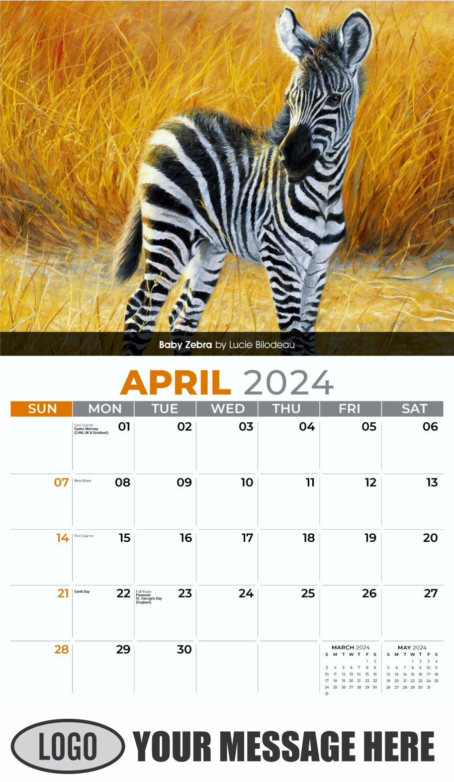 Wildlife Art Portraits 2024 Business Promotion Wall Calendar - April