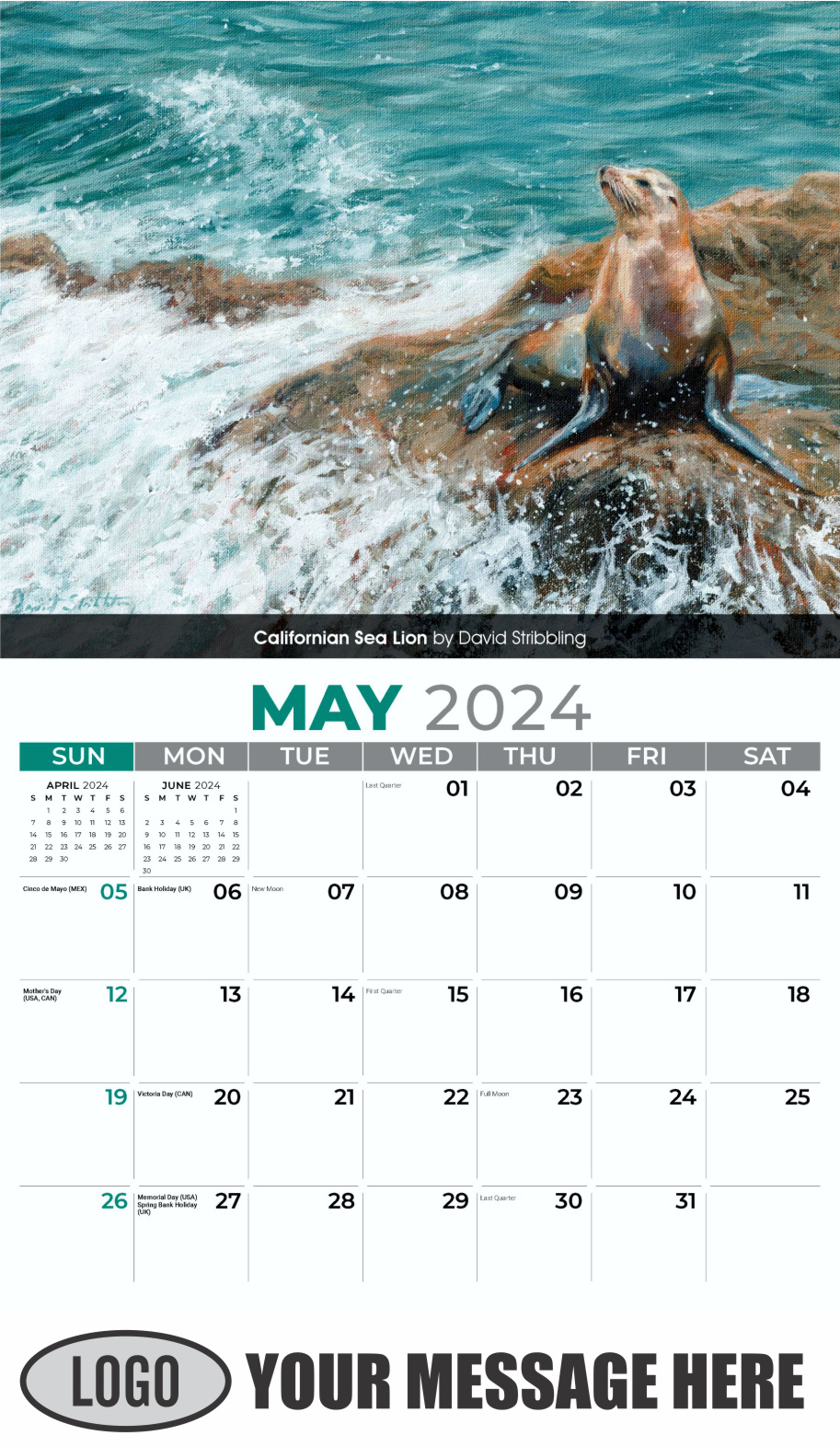 Wildlife Art Portraits 2024 Business Promotion Wall Calendar - May