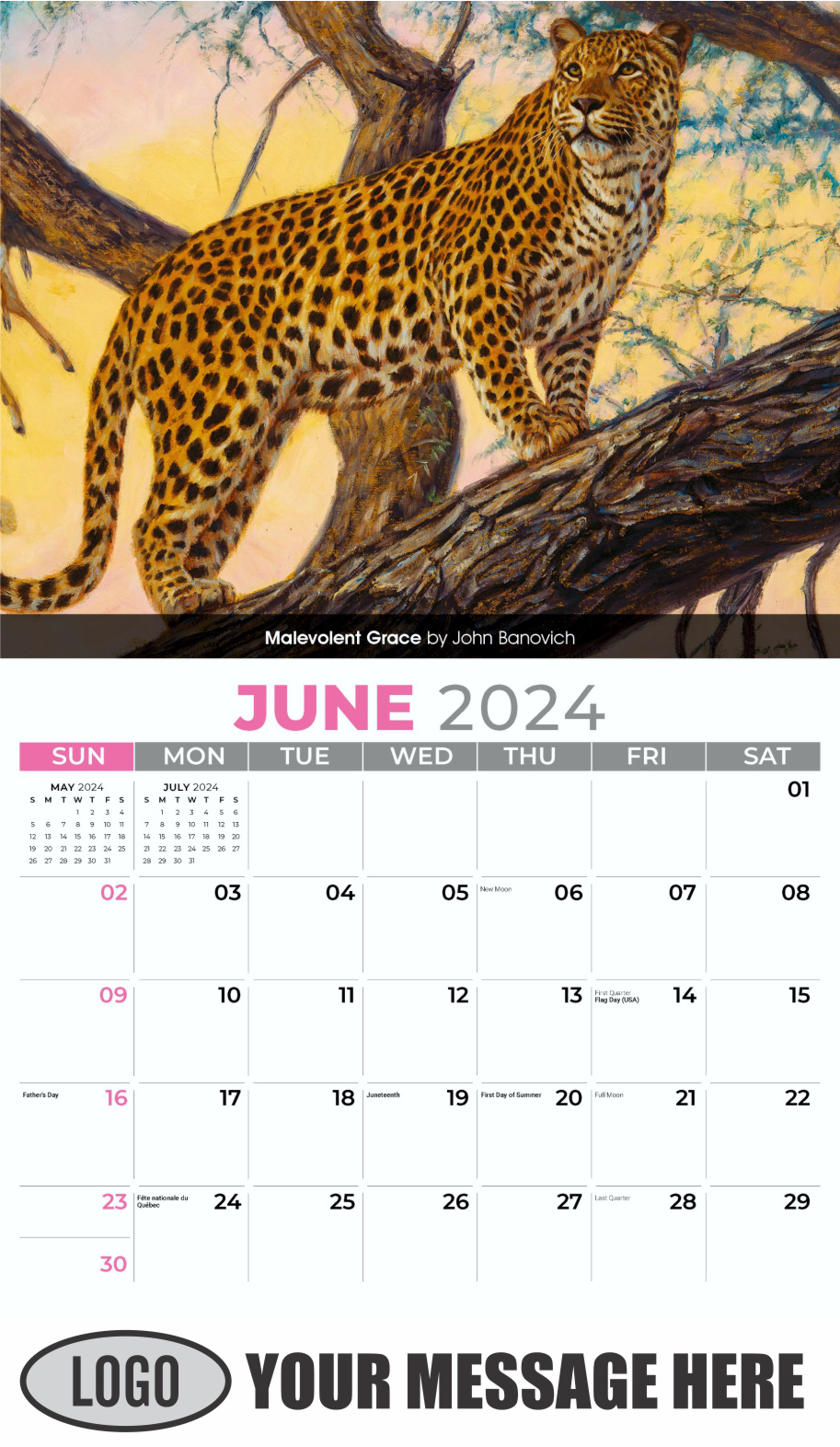 Wildlife Art Portraits 2024 Business Promotion Wall Calendar - June