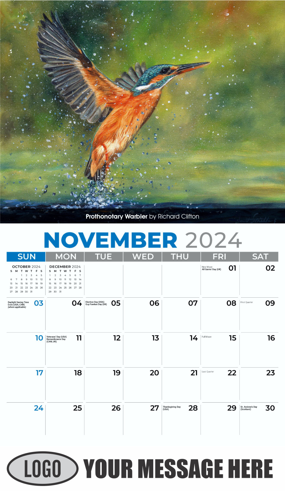Wildlife Art Portraits 2024 Business Promotion Wall Calendar - November