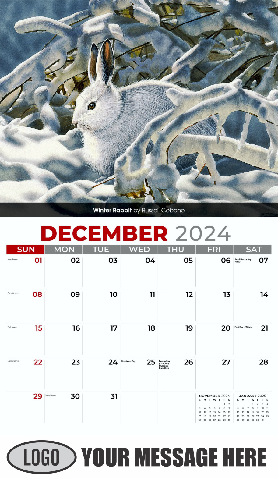 Wildlife Art Portraits 2024 Business Promotion Wall Calendar - December