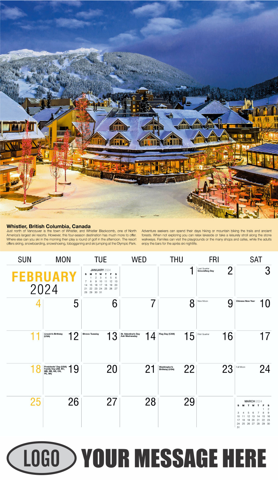 World Travel 2024 Business Advertising Wall Calendar - February
