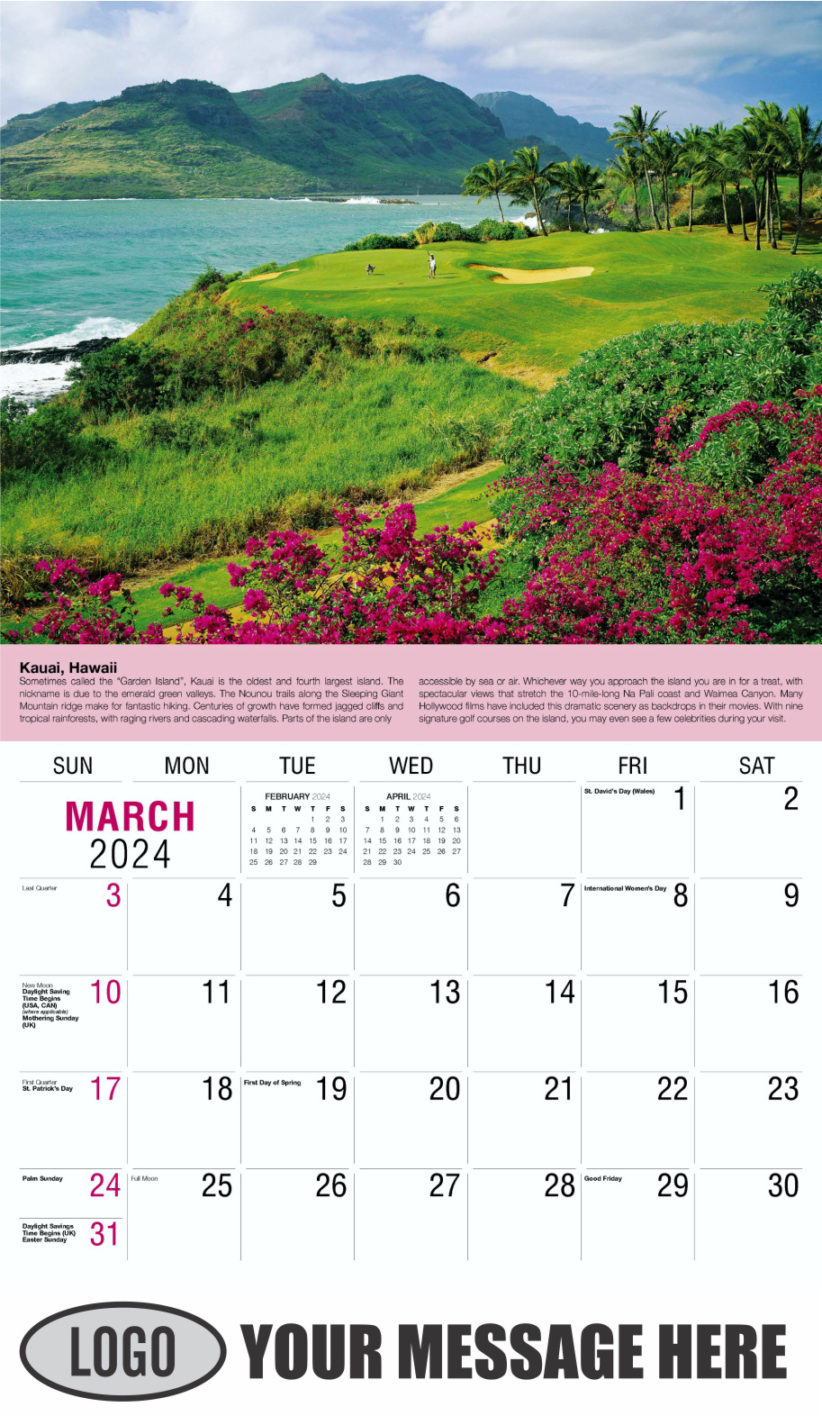 World Travel 2024 Business Advertising Wall Calendar - March