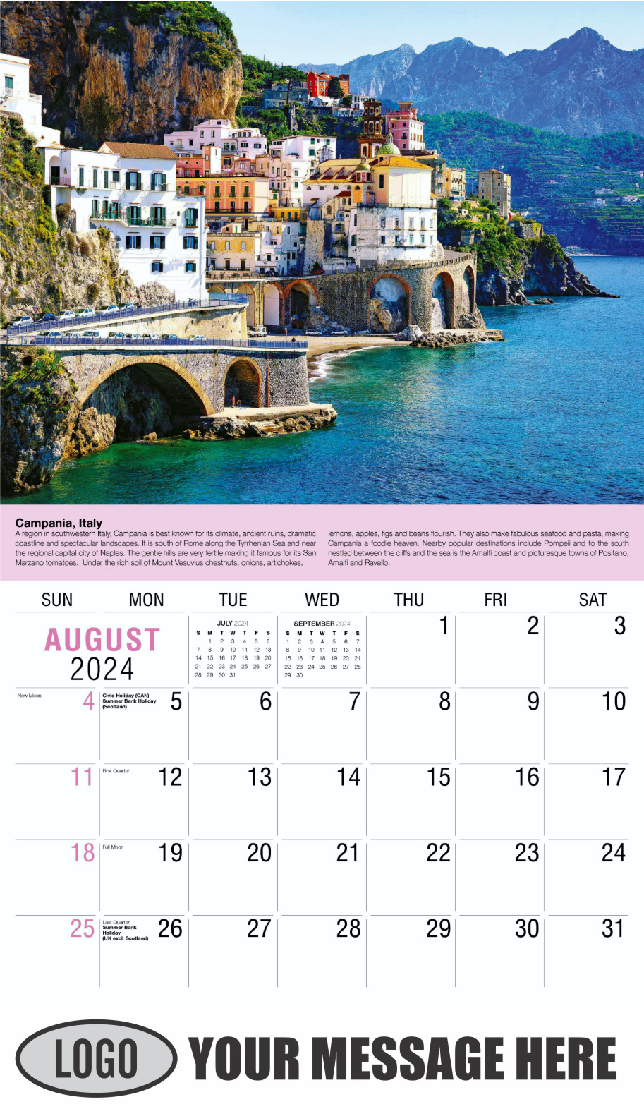 World Travel 2024 Business Advertising Wall Calendar - August