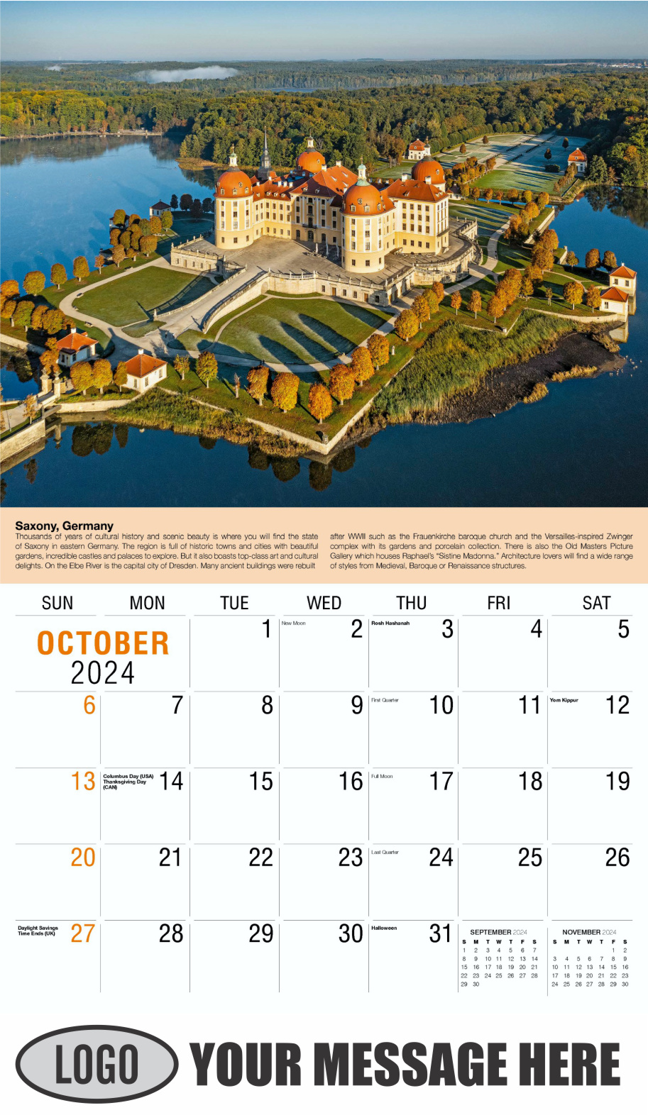 World Travel 2024 Business Advertising Wall Calendar - October
