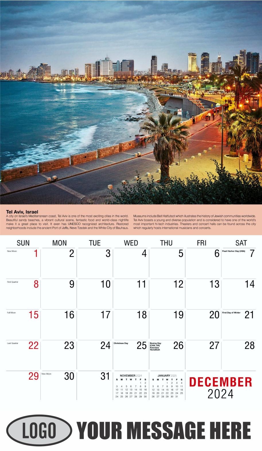 World Travel 2024 Business Advertising Wall Calendar - December
