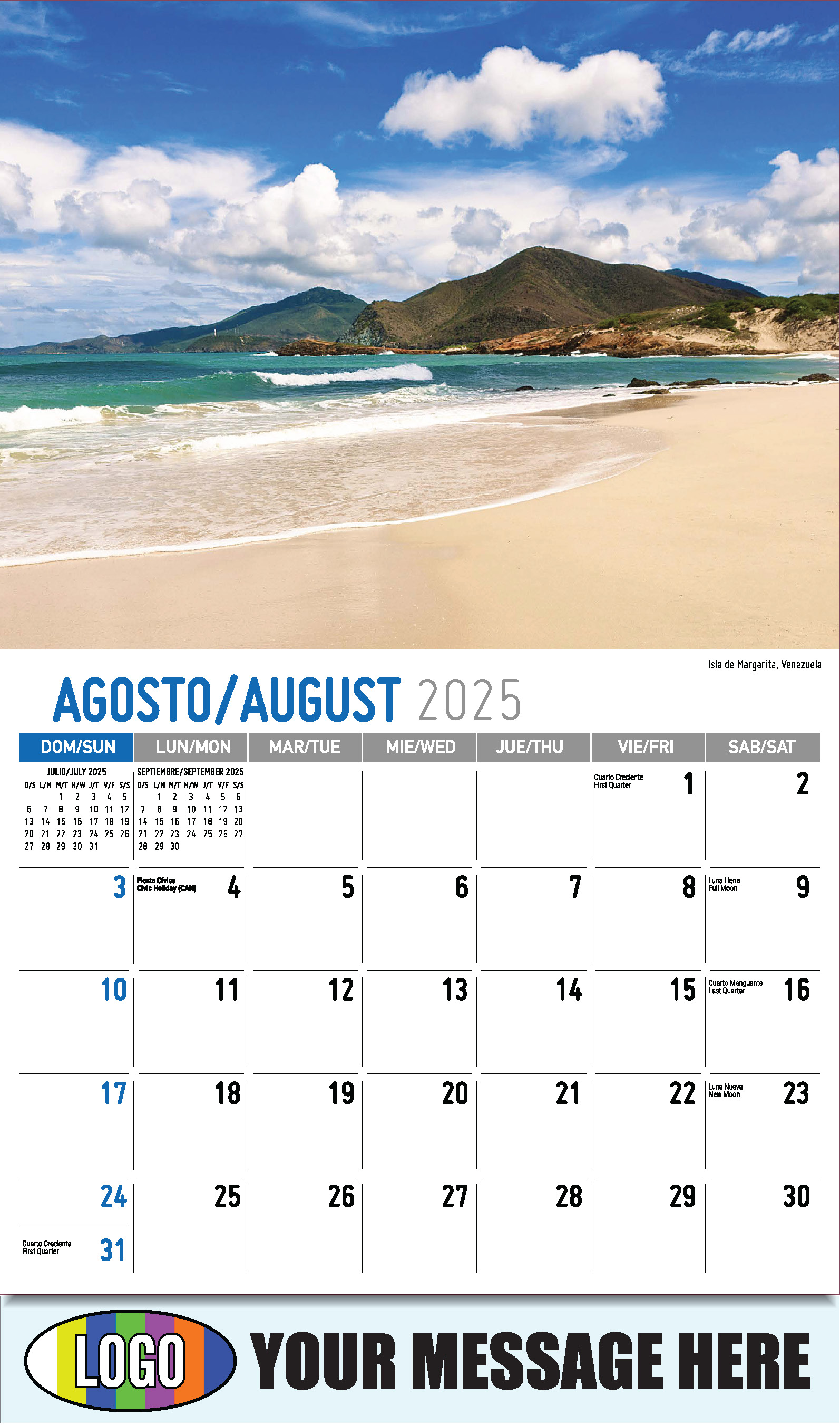 Latin America Scenic  2025 Business Promo Calendar - August