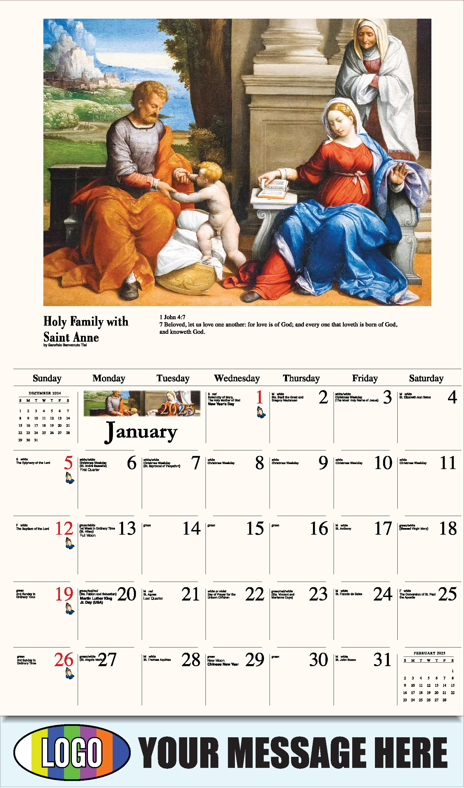 Catholic Inspirations 2025 Church Promotion Calendar - January