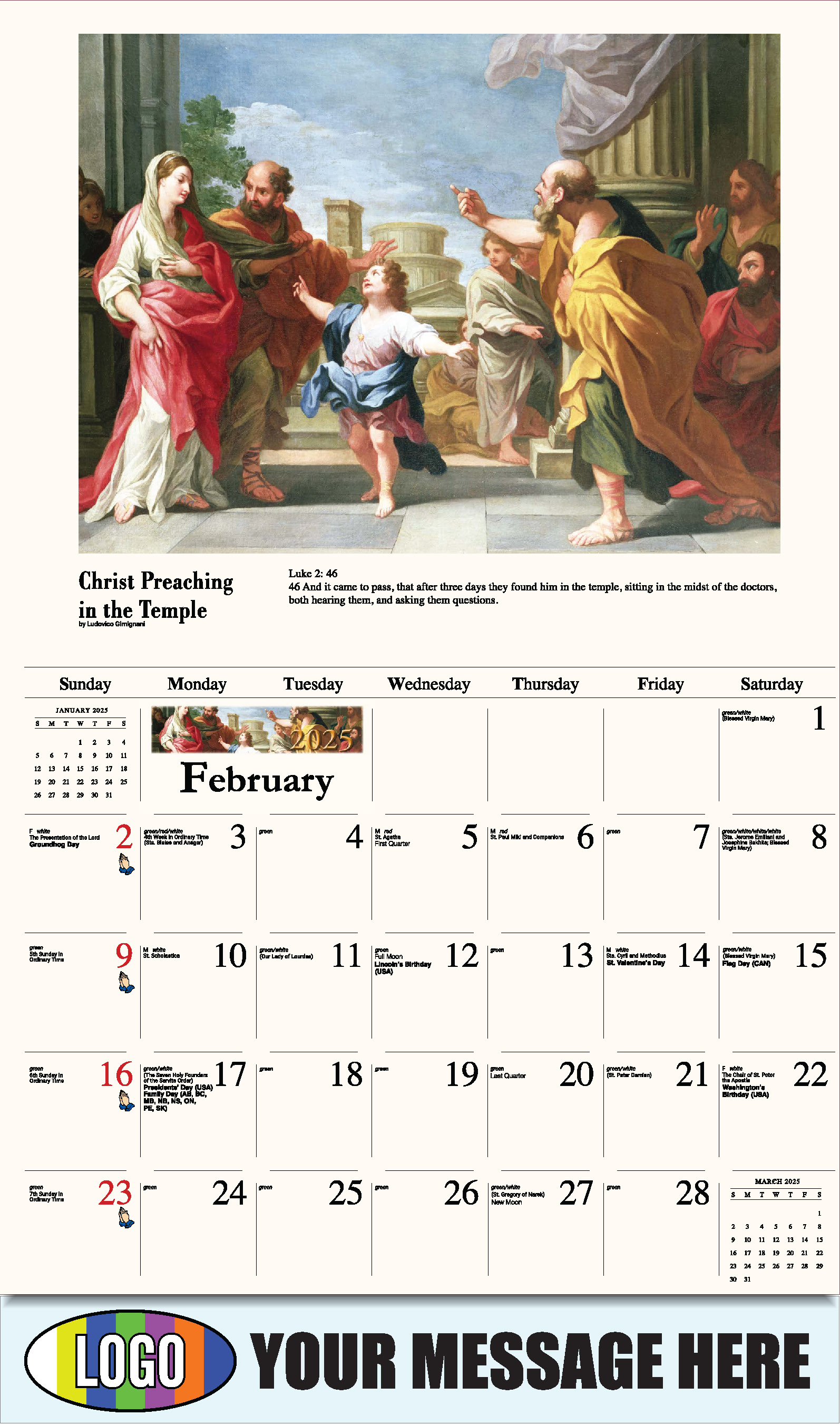 Catholic Inspirations 2025 Church Promotion Calendar - February