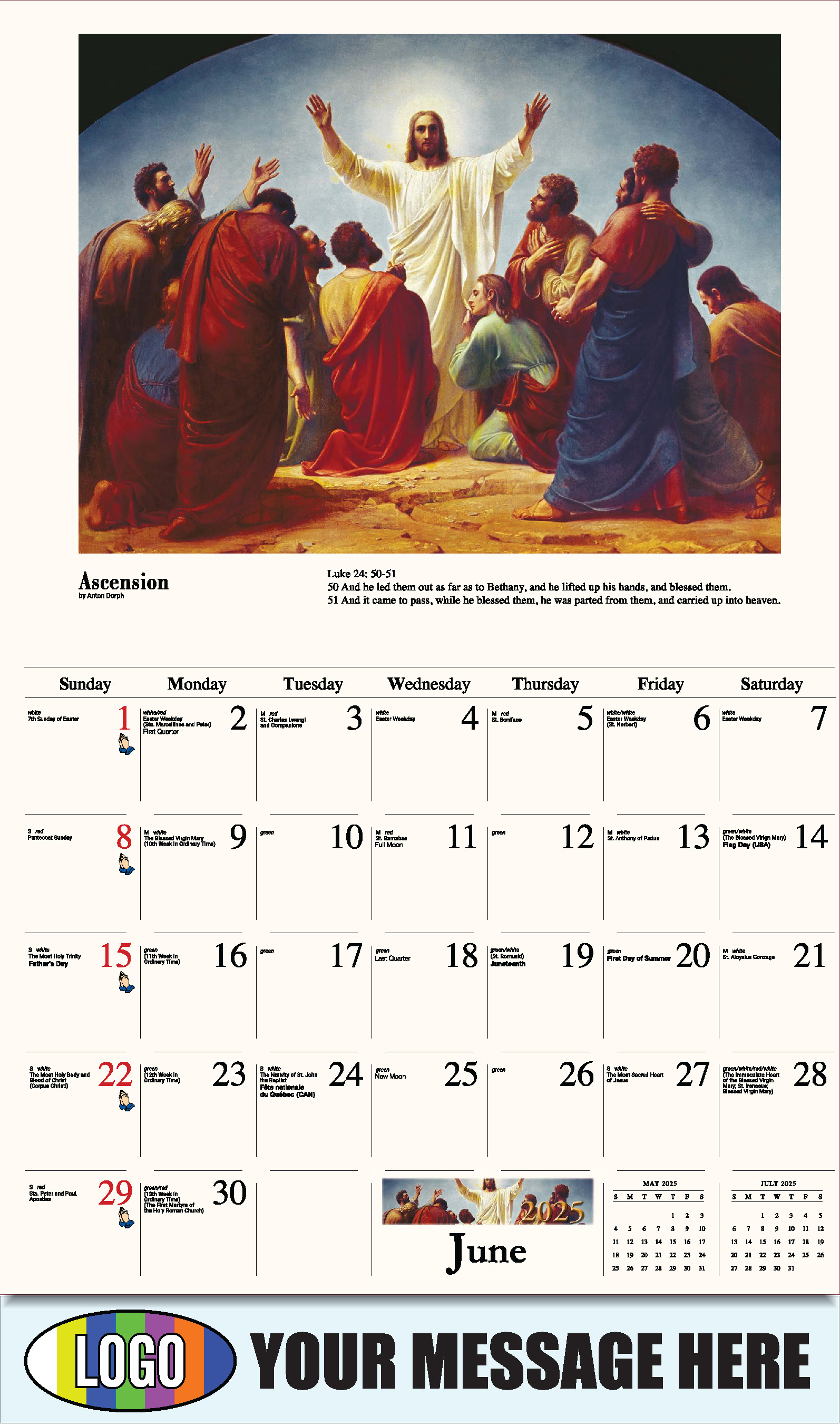 Catholic Inspirations 2025 Church Promotion Calendar - June