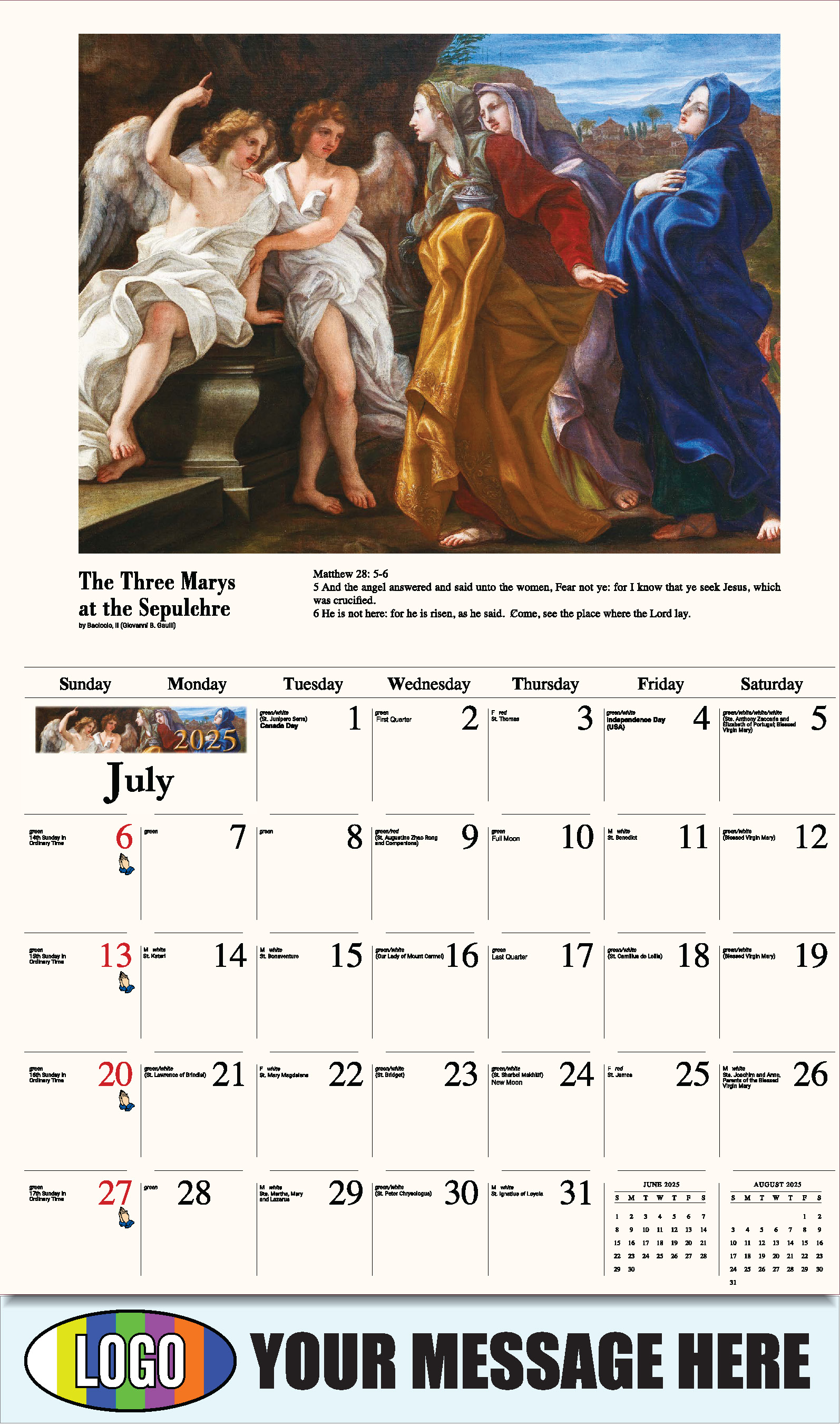 Catholic Inspirations 2025 Church Promotion Calendar - July