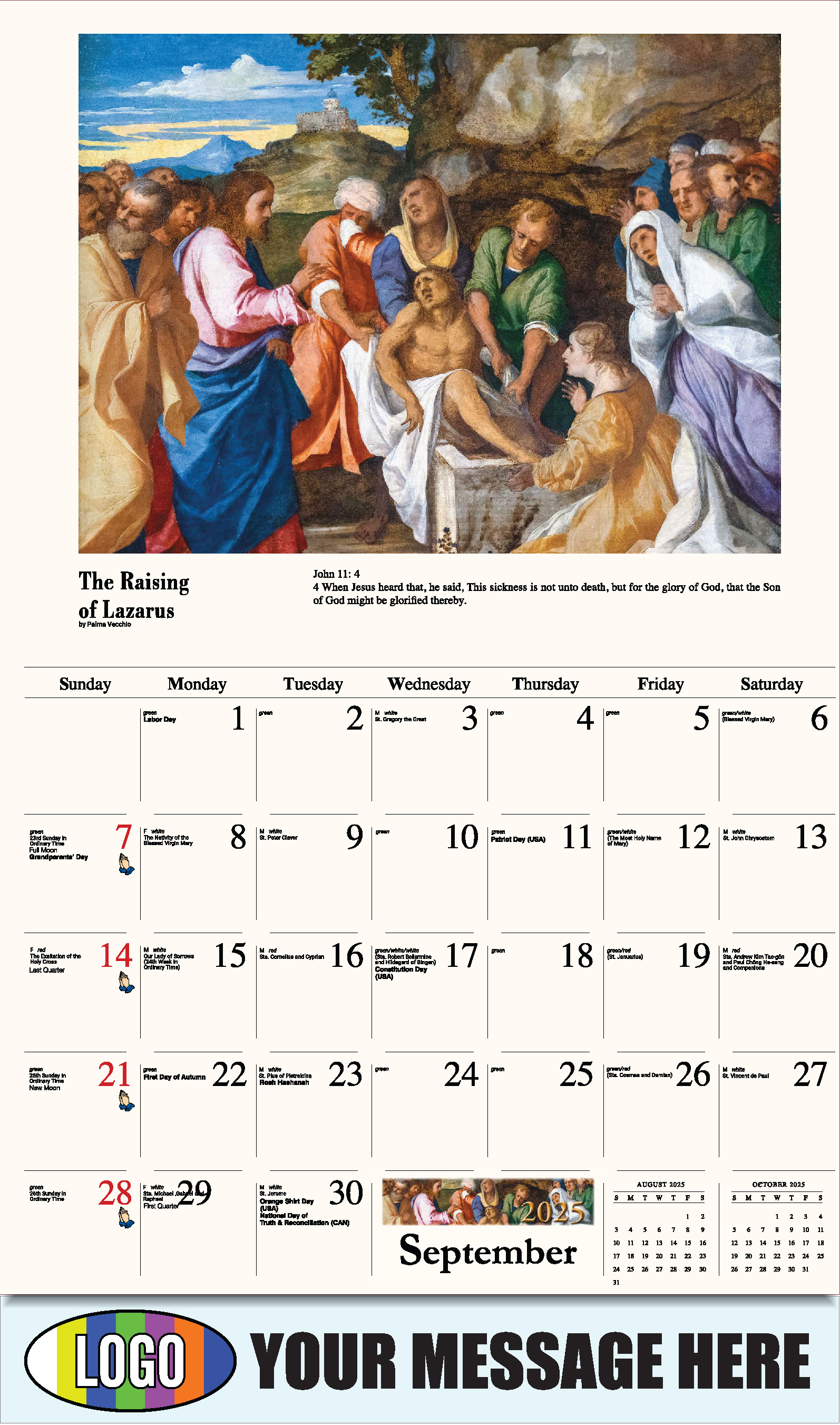 Catholic Inspirations 2025 Church Promotion Calendar - September