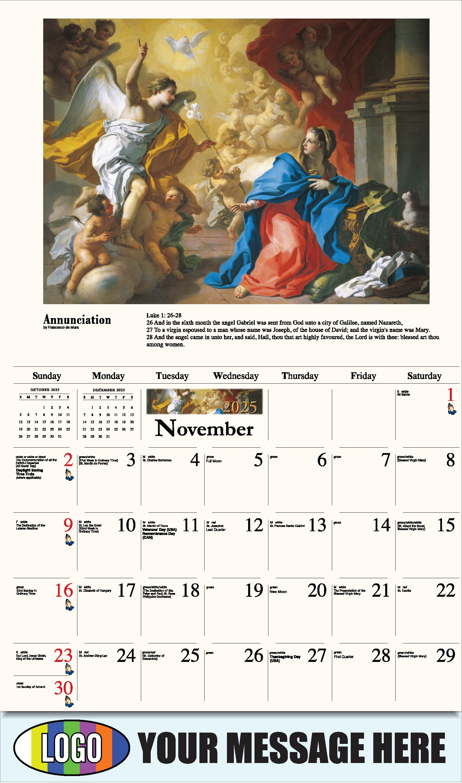 Catholic Inspirations 2025 Church Promotion Calendar - November