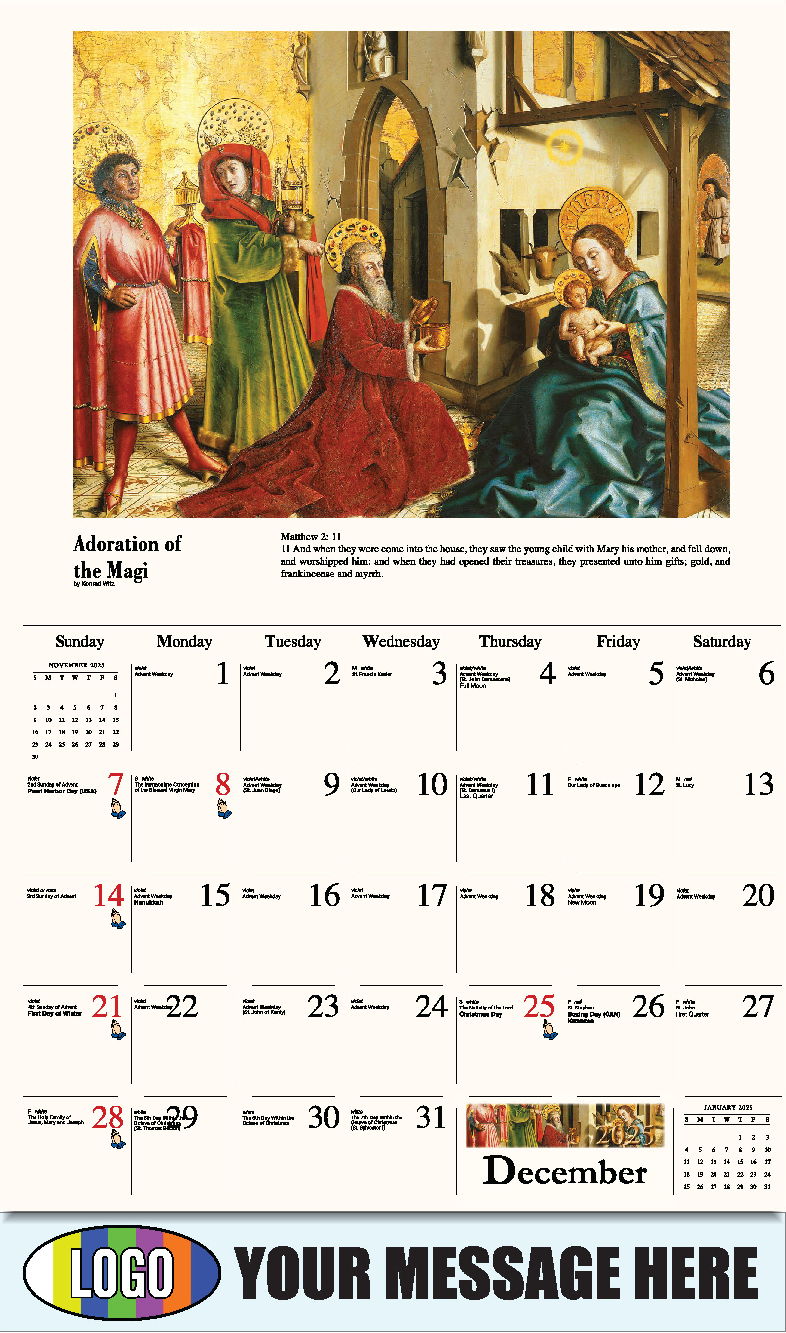 Catholic Inspirations 2025 Church Promotion Calendar - December