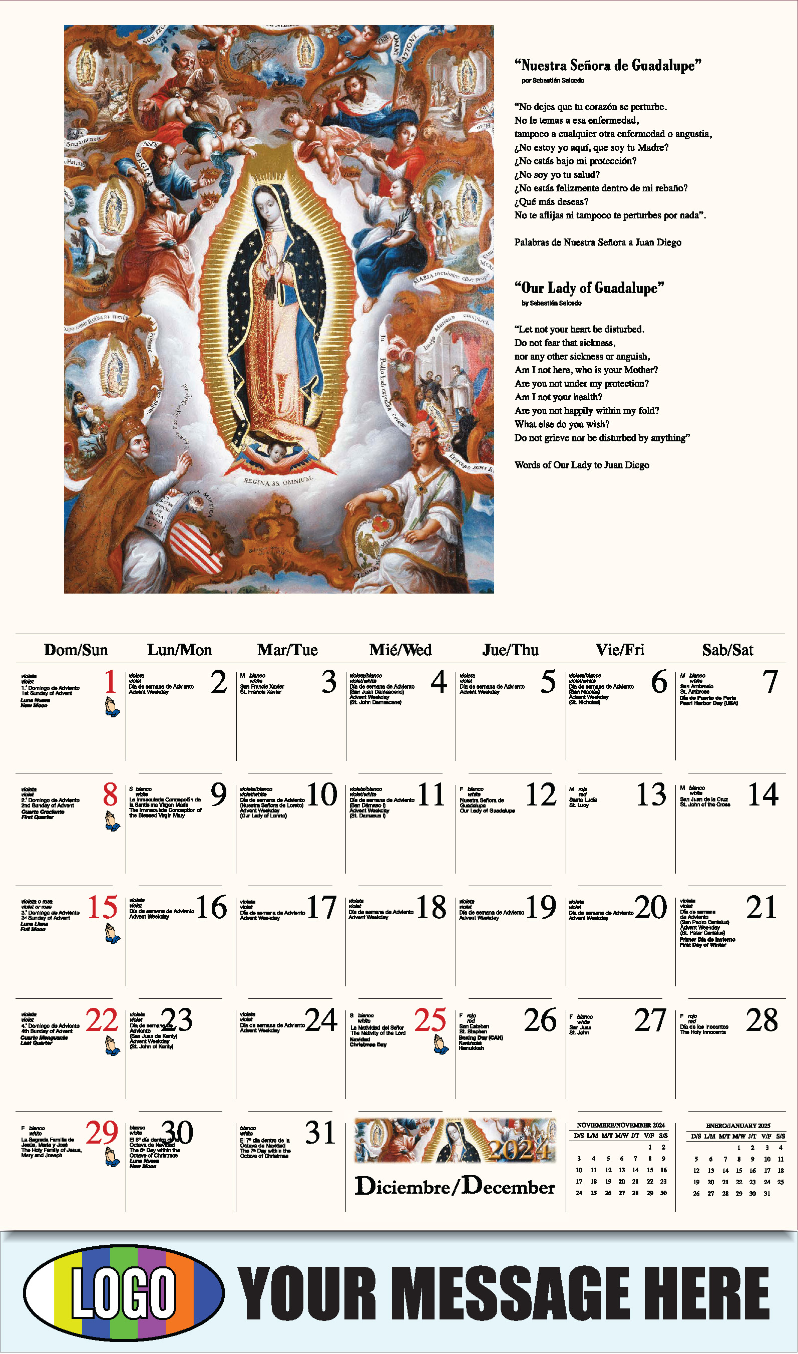 Catholic Inspirations bilingual 2025 Church Advertising Calendar - December_a
