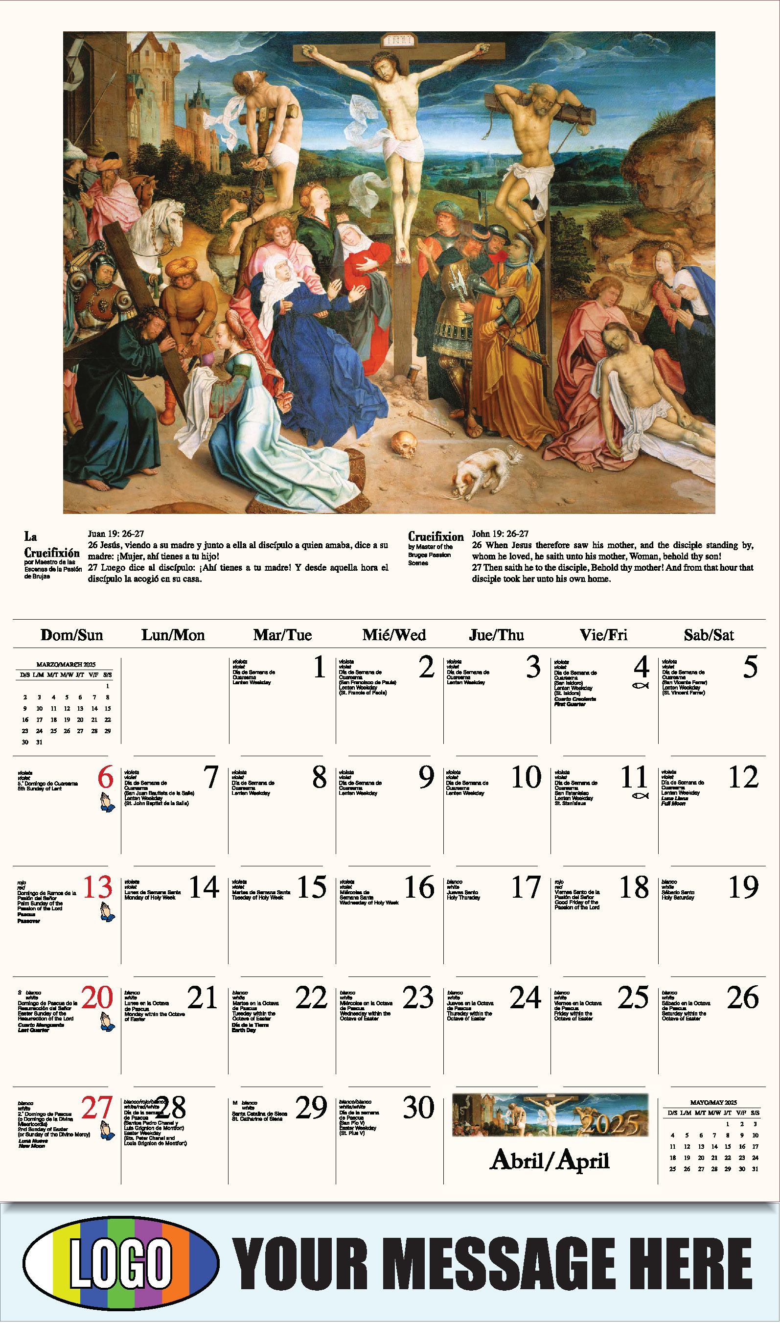 Catholic Inspirations bilingual 2025 Church Advertising Calendar - April