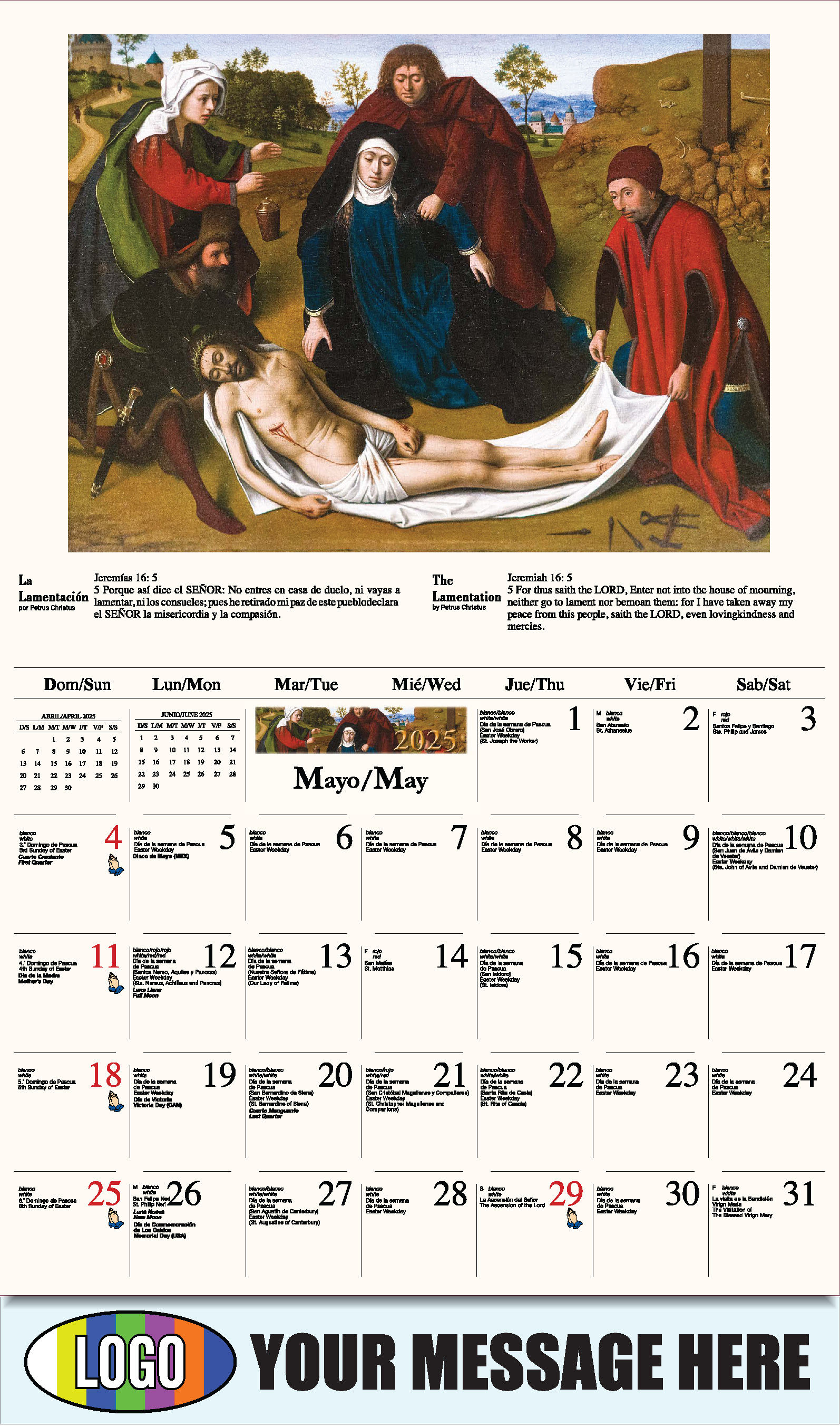 Catholic Inspirations bilingual 2025 Church Advertising Calendar - May