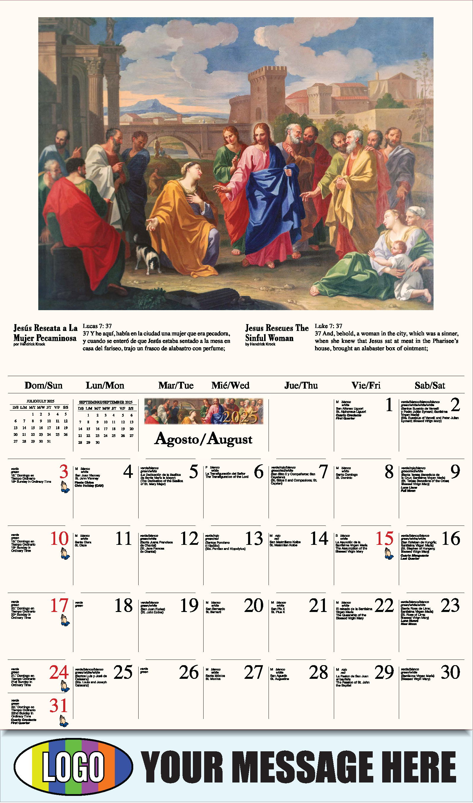 Catholic Inspirations bilingual 2025 Church Advertising Calendar - August