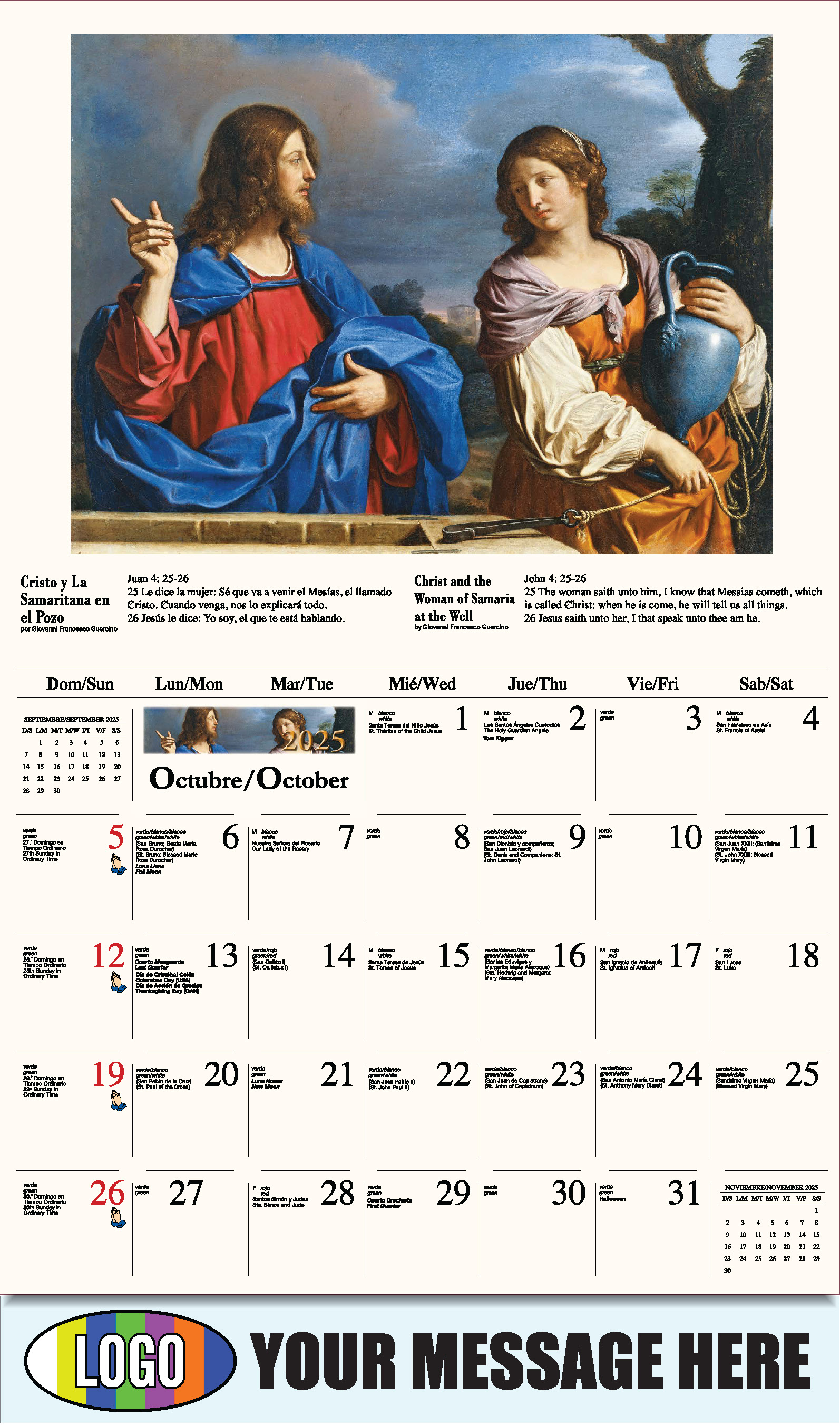 Catholic Inspirations bilingual 2025 Church Advertising Calendar - October