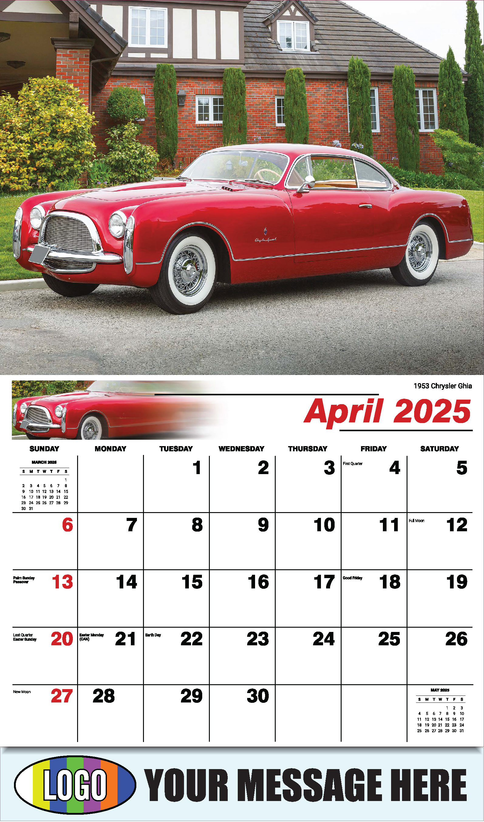 Classic Cars 2025 Automotive Business Promo Calendar - April