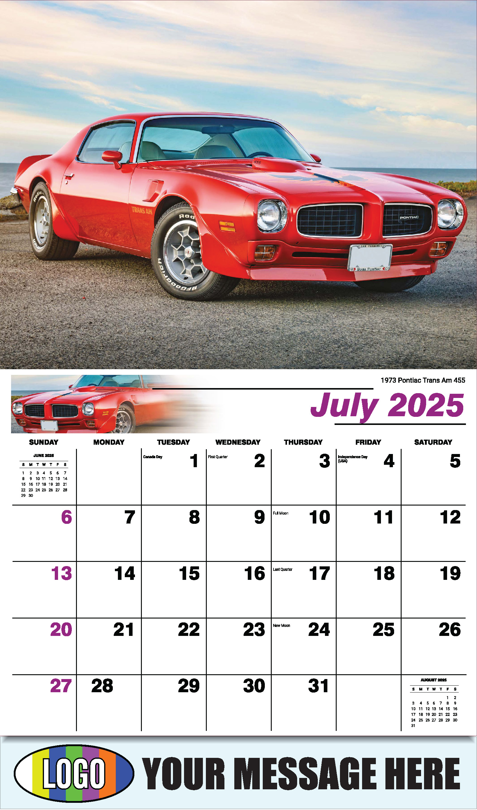 Classic Cars 2025 Automotive Business Promo Calendar - July