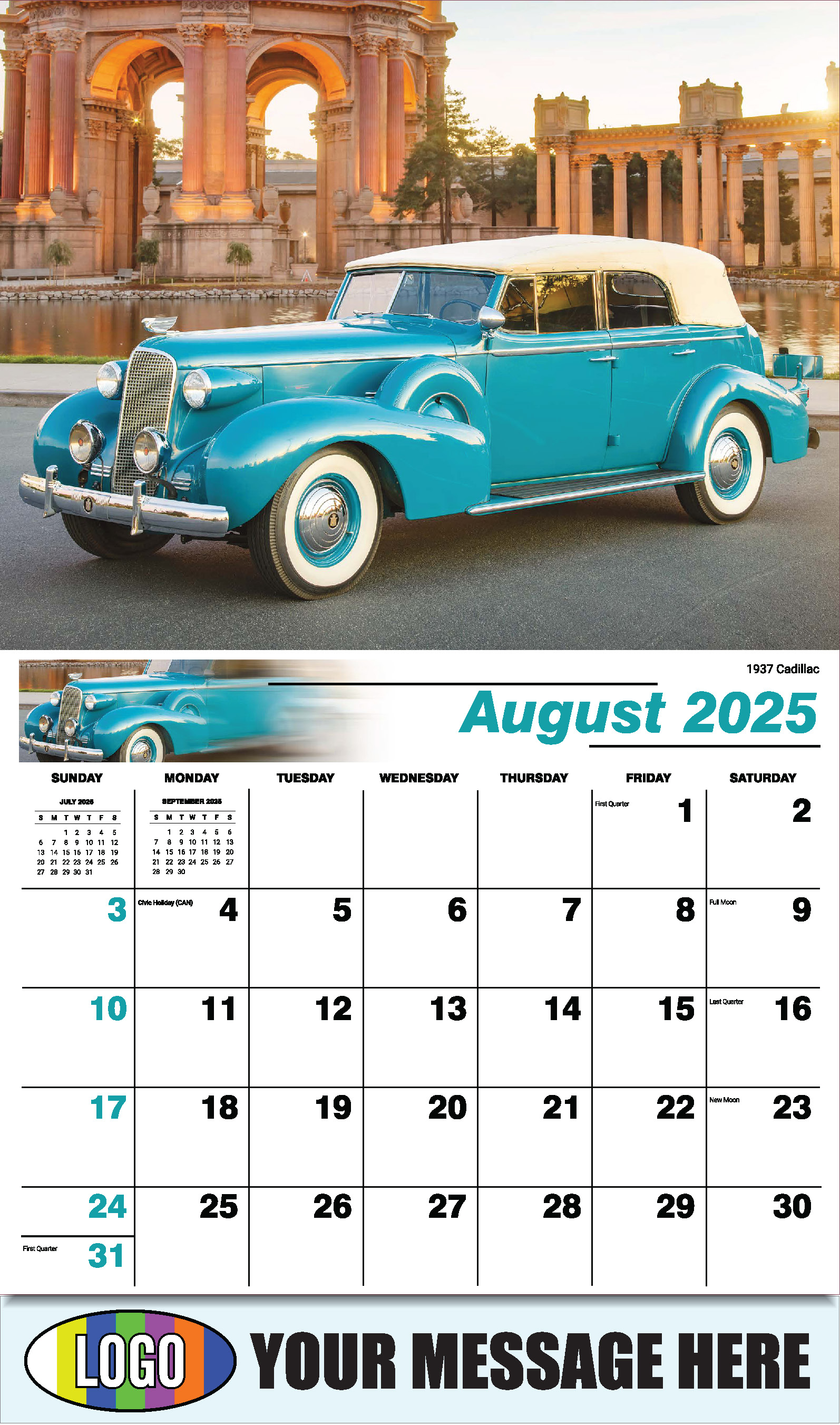 Classic Cars 2025 Automotive Business Promo Calendar - August