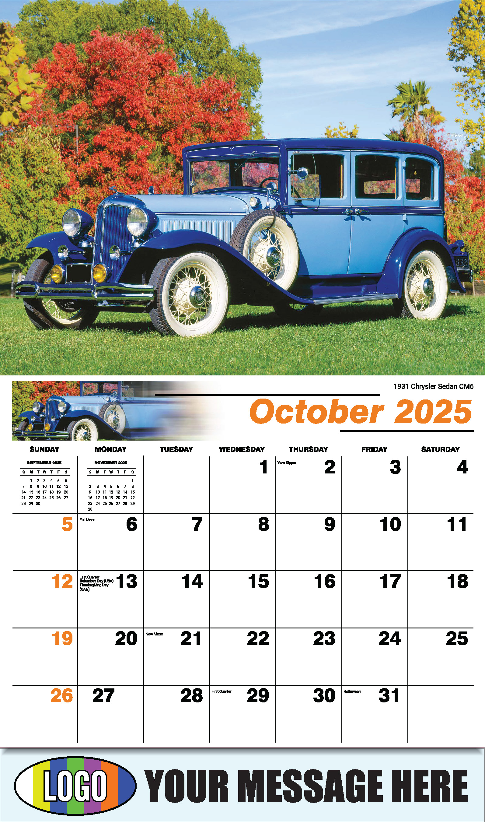 Classic Cars 2025 Automotive Business Promo Calendar - October