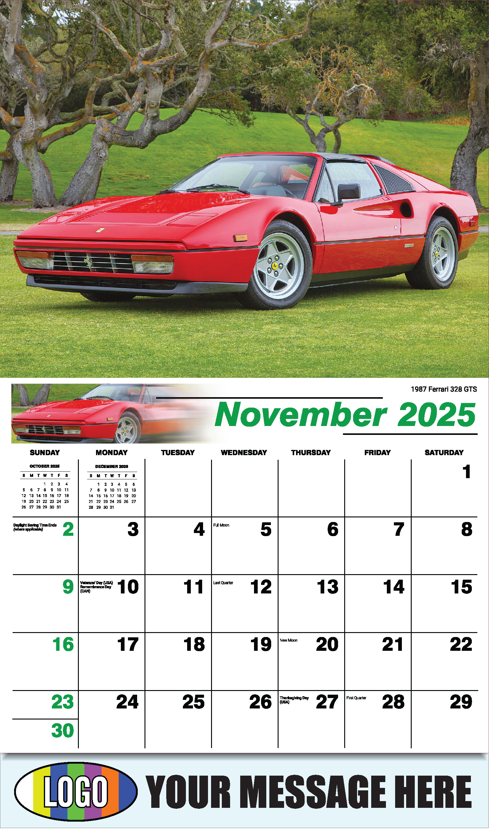 Classic Cars 2025 Automotive Business Promo Calendar - November