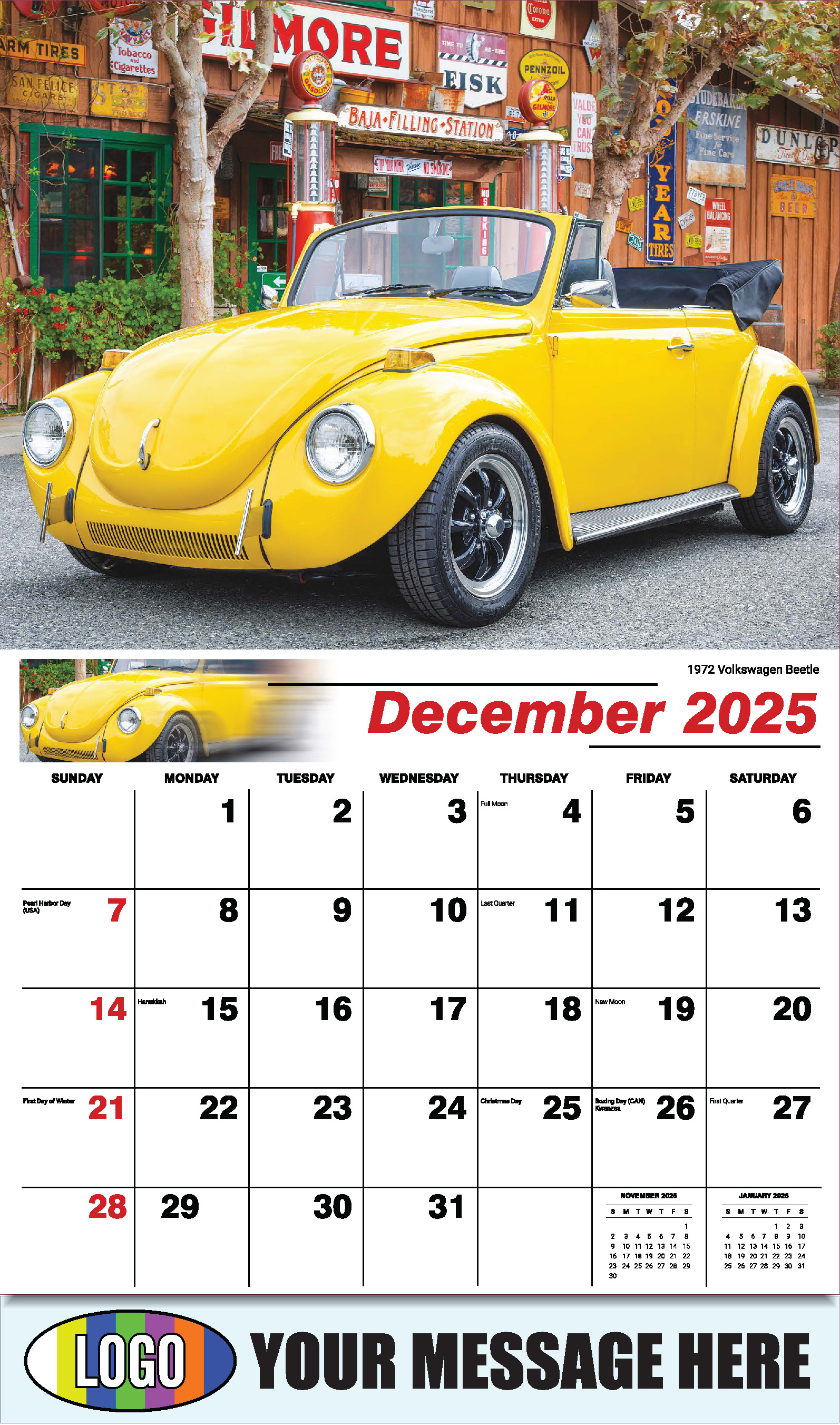 Classic Cars 2025 Automotive Business Promo Calendar - December