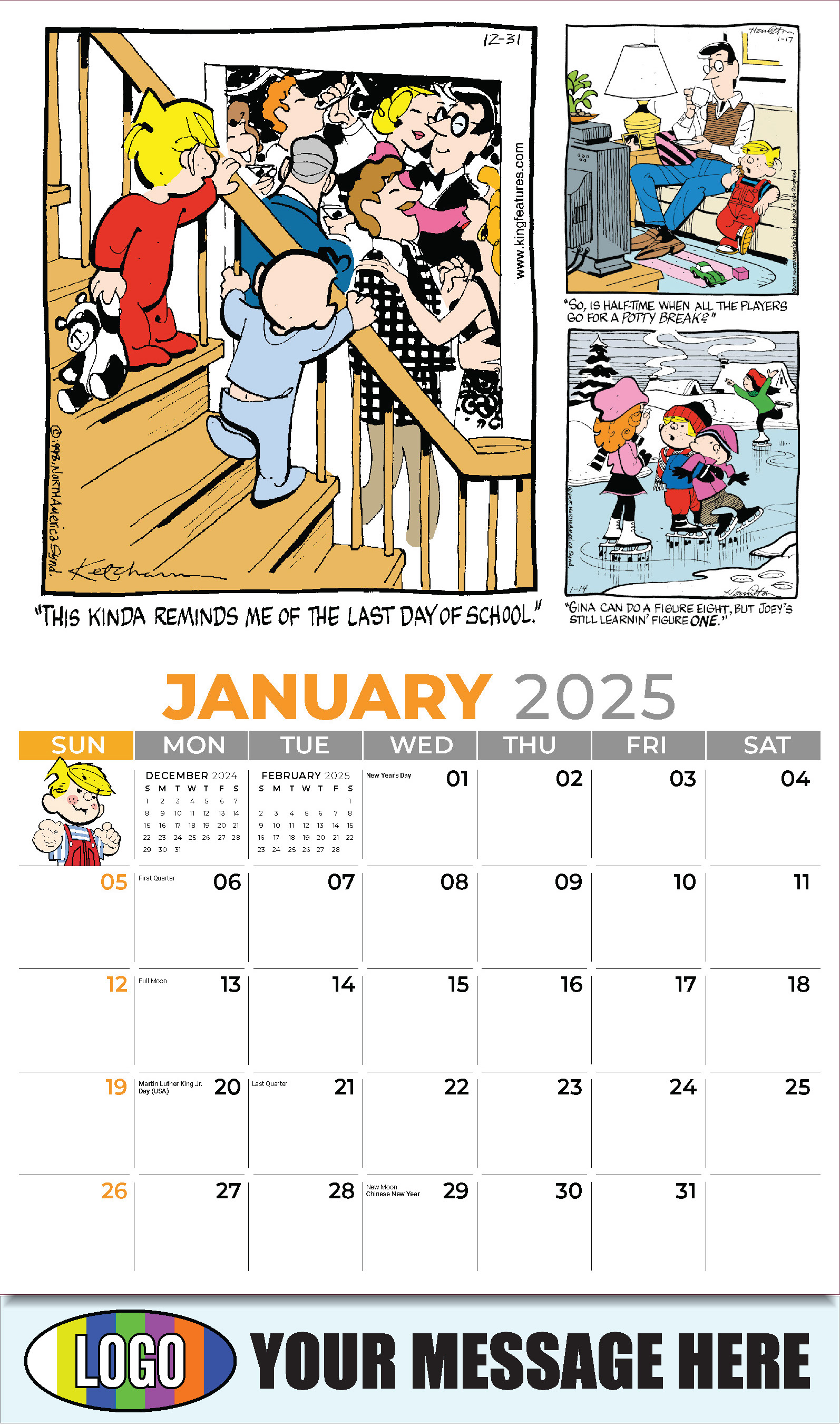 Dennis the Menace 2025 Business Promotional Wall Calendar - January