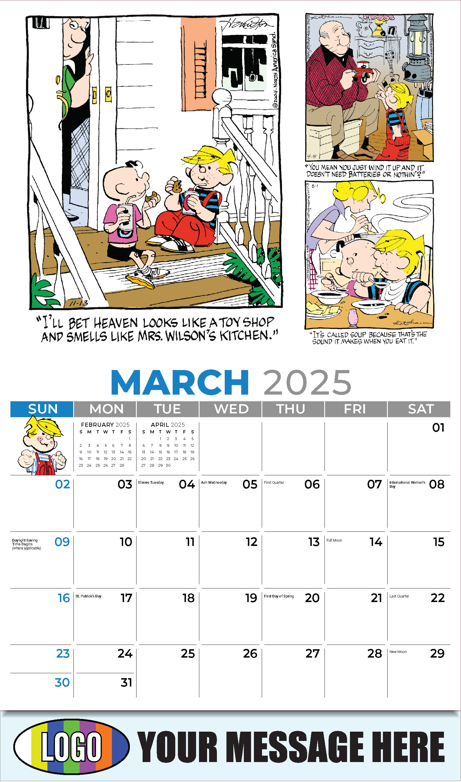 Dennis the Menace 2025 Business Promotional Wall Calendar - March