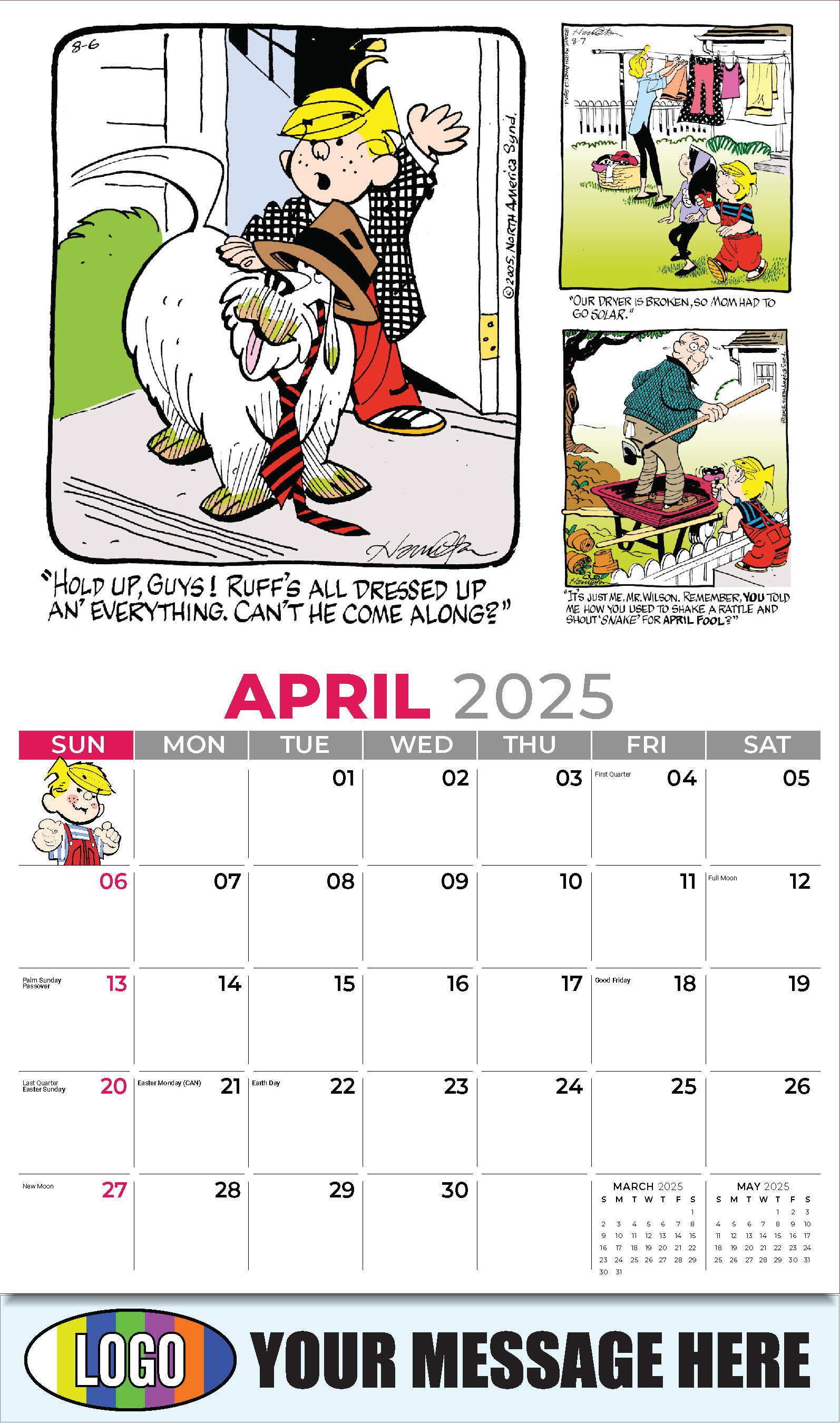 Dennis the Menace 2025 Business Promotional Wall Calendar - April