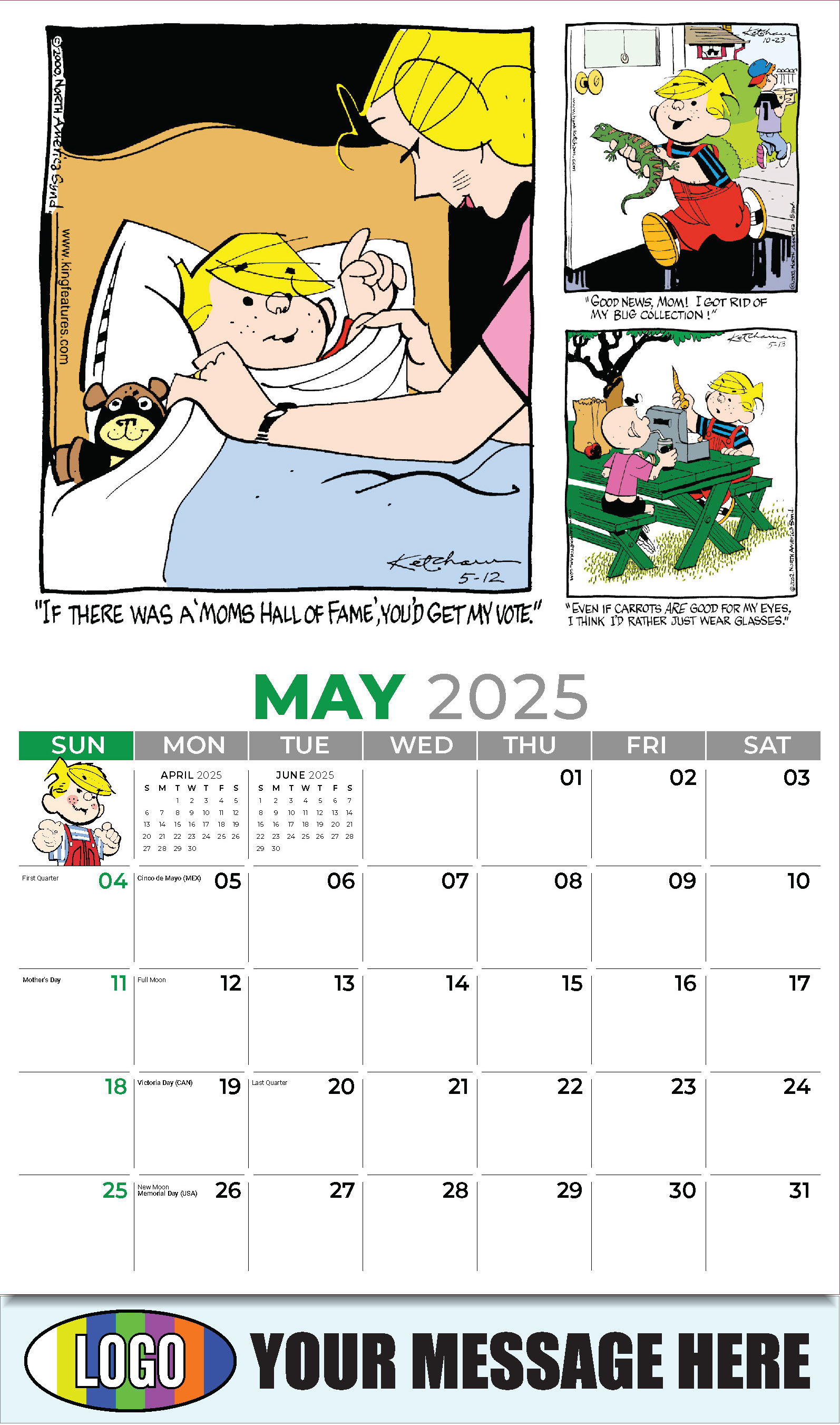 Dennis the Menace 2025 Business Promotional Wall Calendar - May