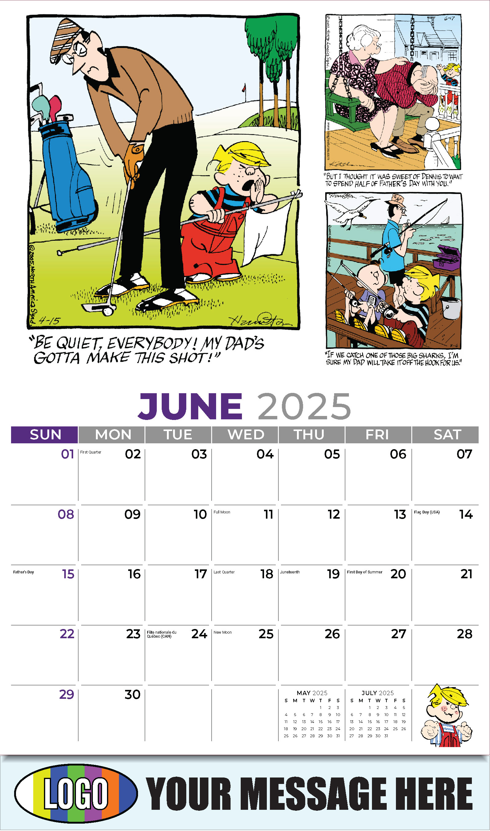 Dennis the Menace 2025 Business Promotional Wall Calendar - June