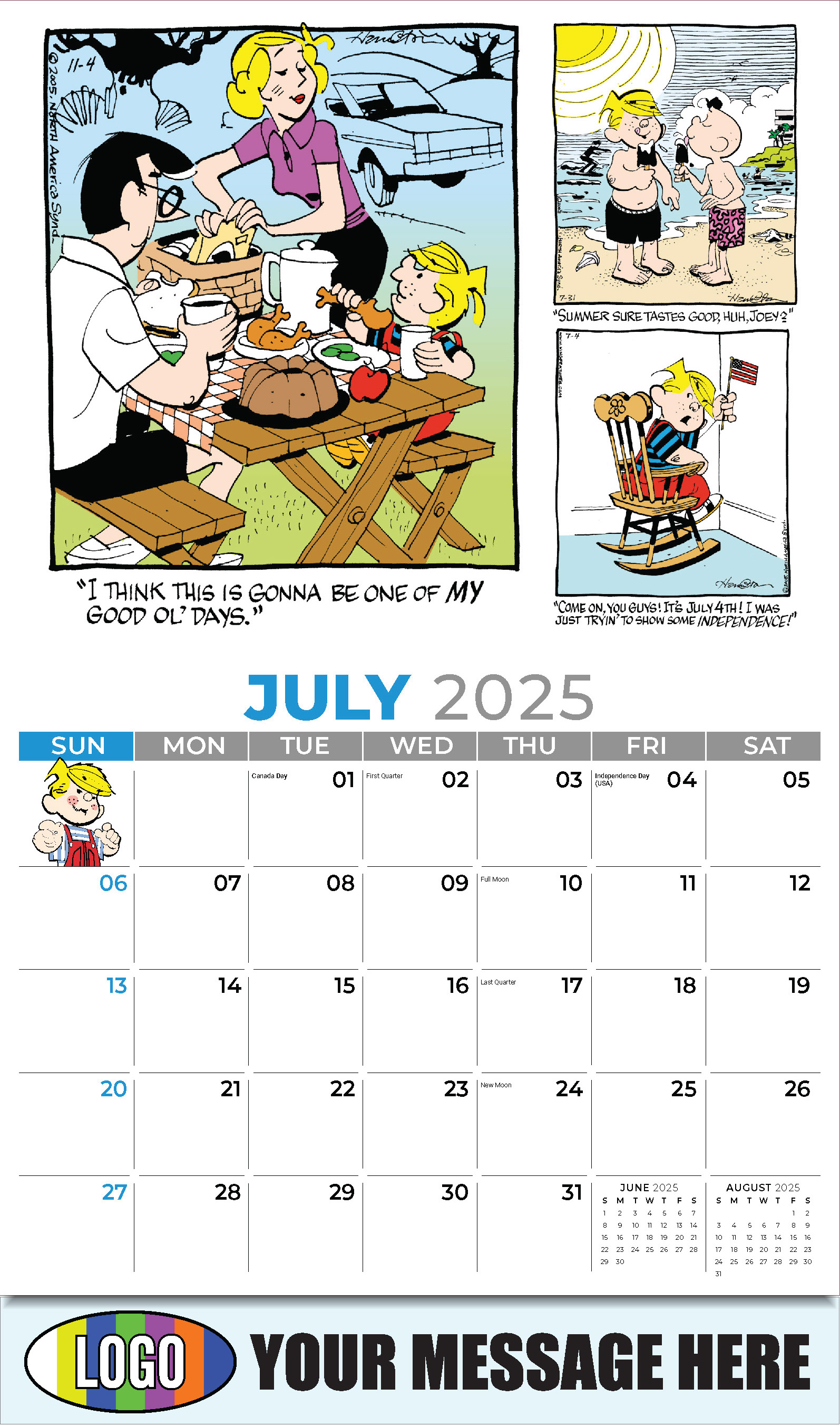 Dennis the Menace 2025 Business Promotional Wall Calendar - July