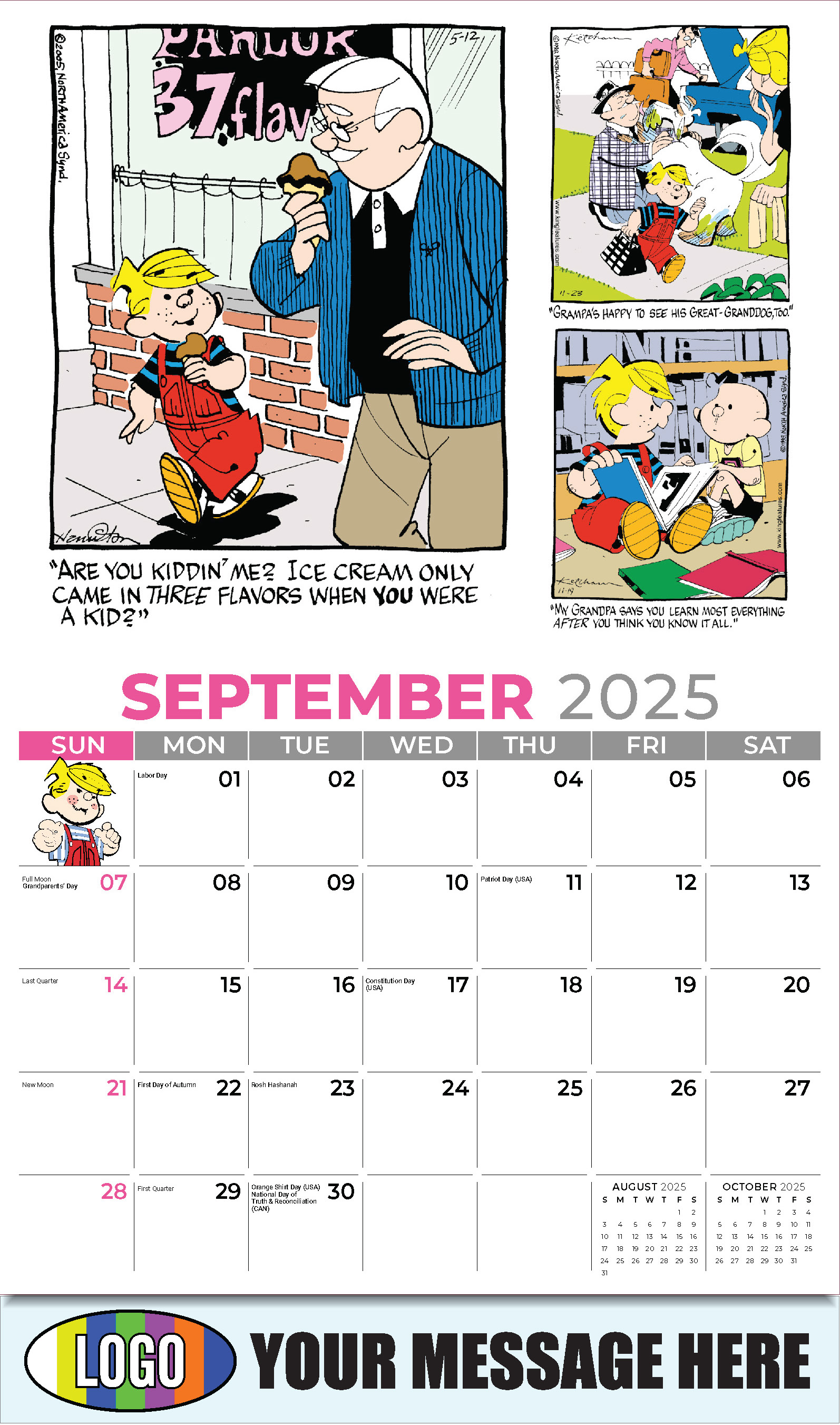 Dennis the Menace 2025 Business Promotional Wall Calendar - September