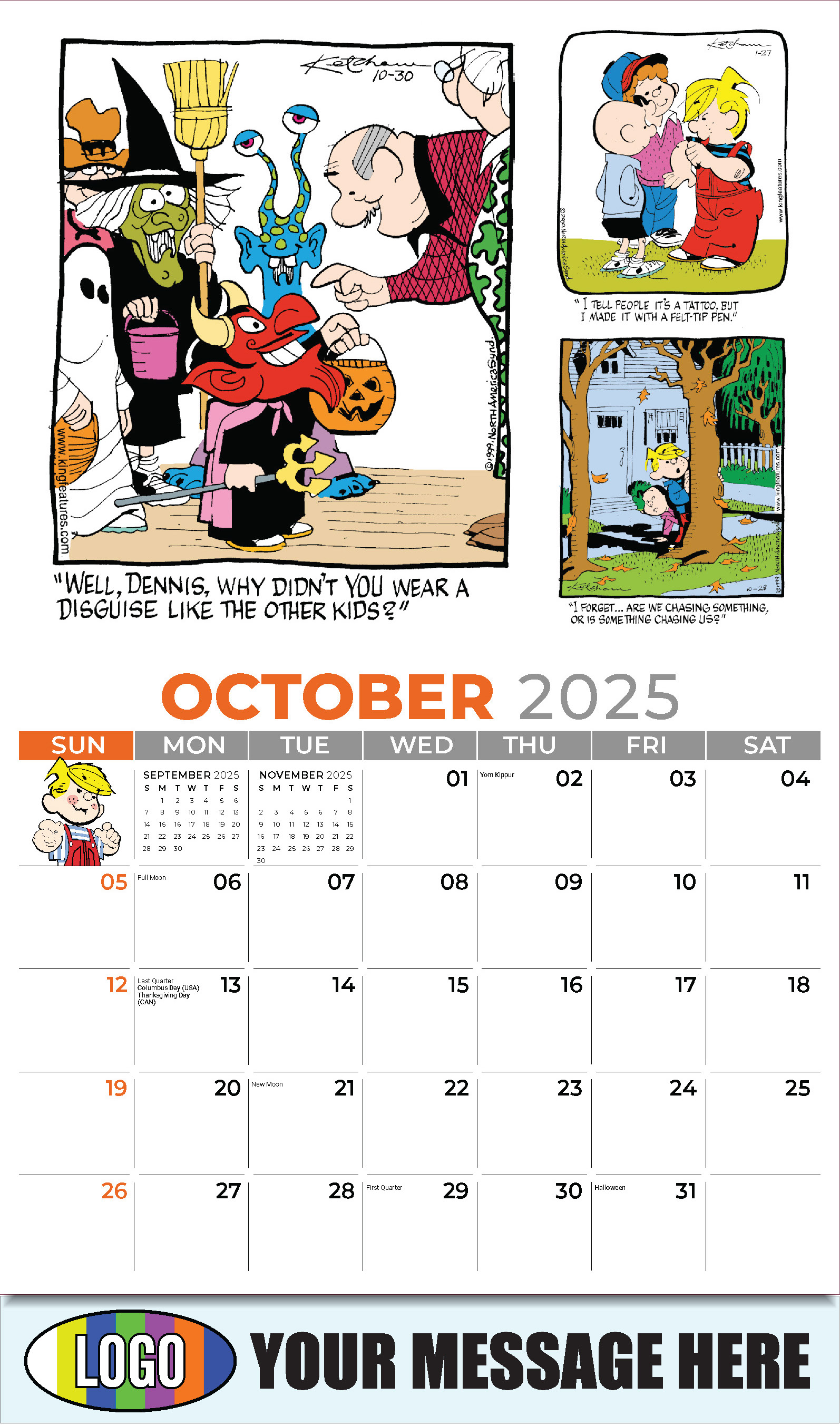 Dennis the Menace 2025 Business Promotional Wall Calendar - October