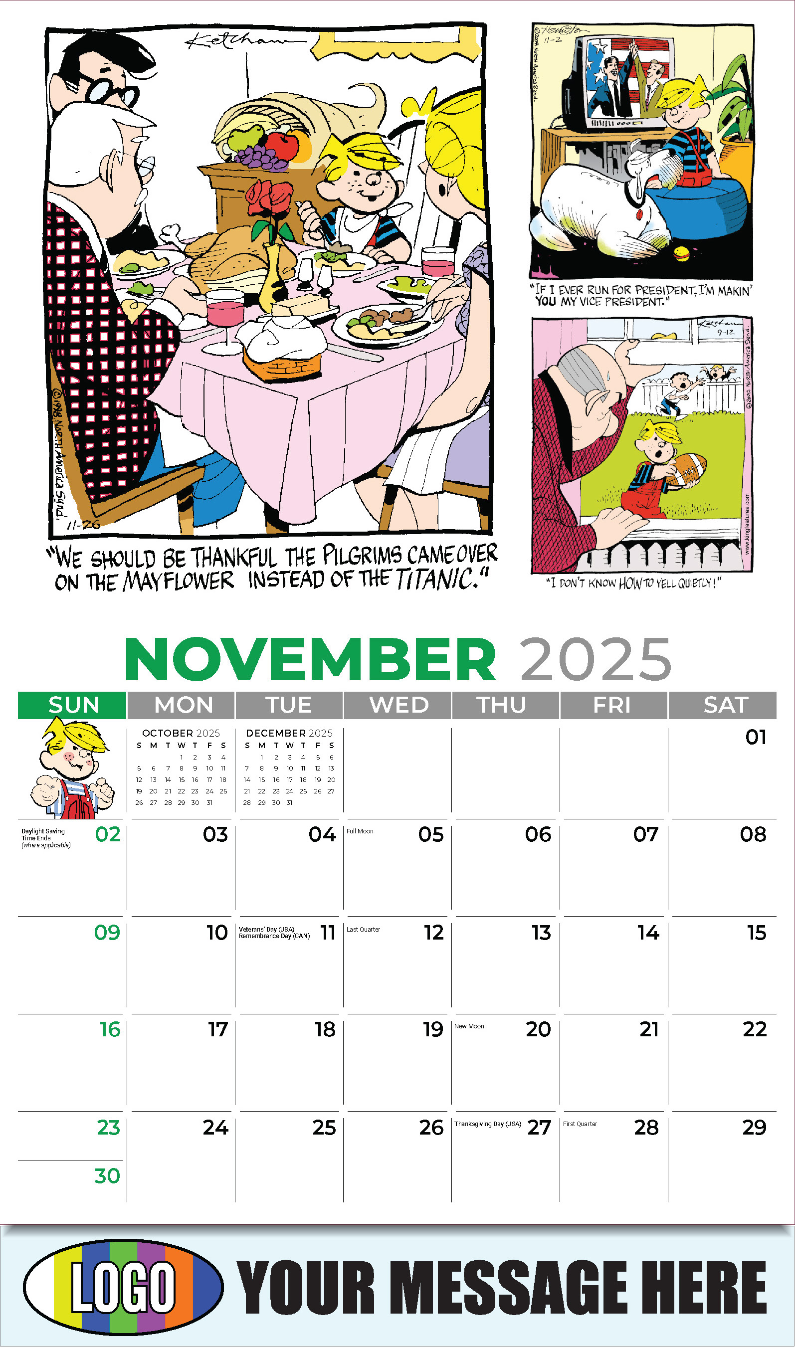 Dennis the Menace 2025 Business Promotional Wall Calendar - November