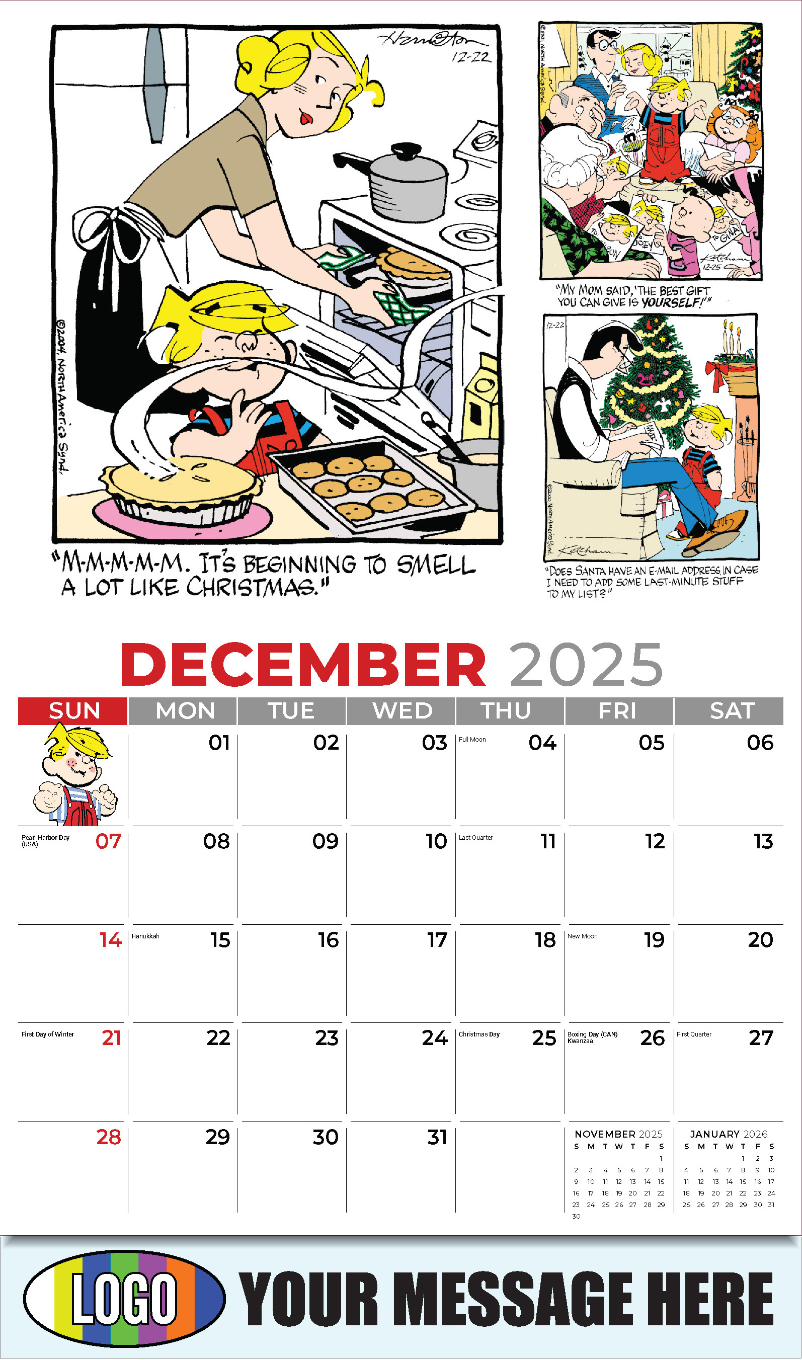 Dennis the Menace 2025 Business Promotional Wall Calendar - December