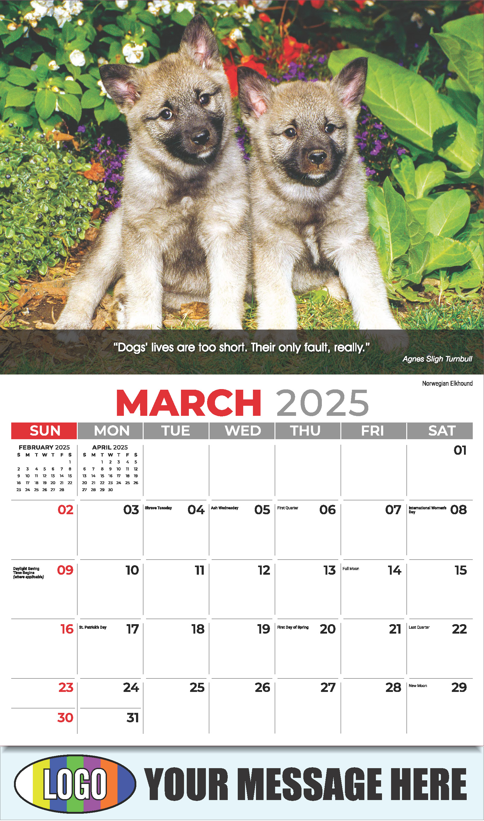 Dogs 2025 Vets and Pets Business Promotion Calendar - March