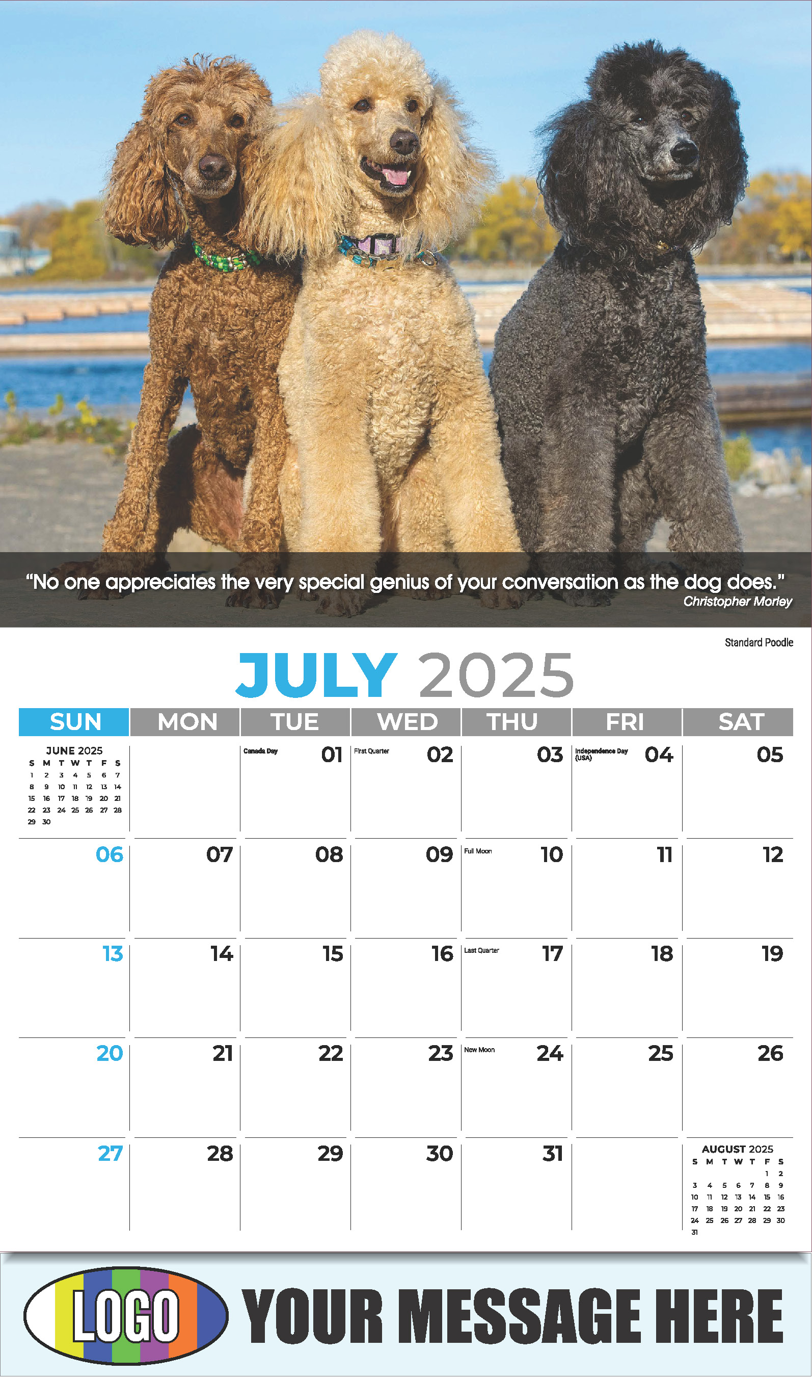 Dogs 2025 Vets and Pets Business Promotion Calendar - July