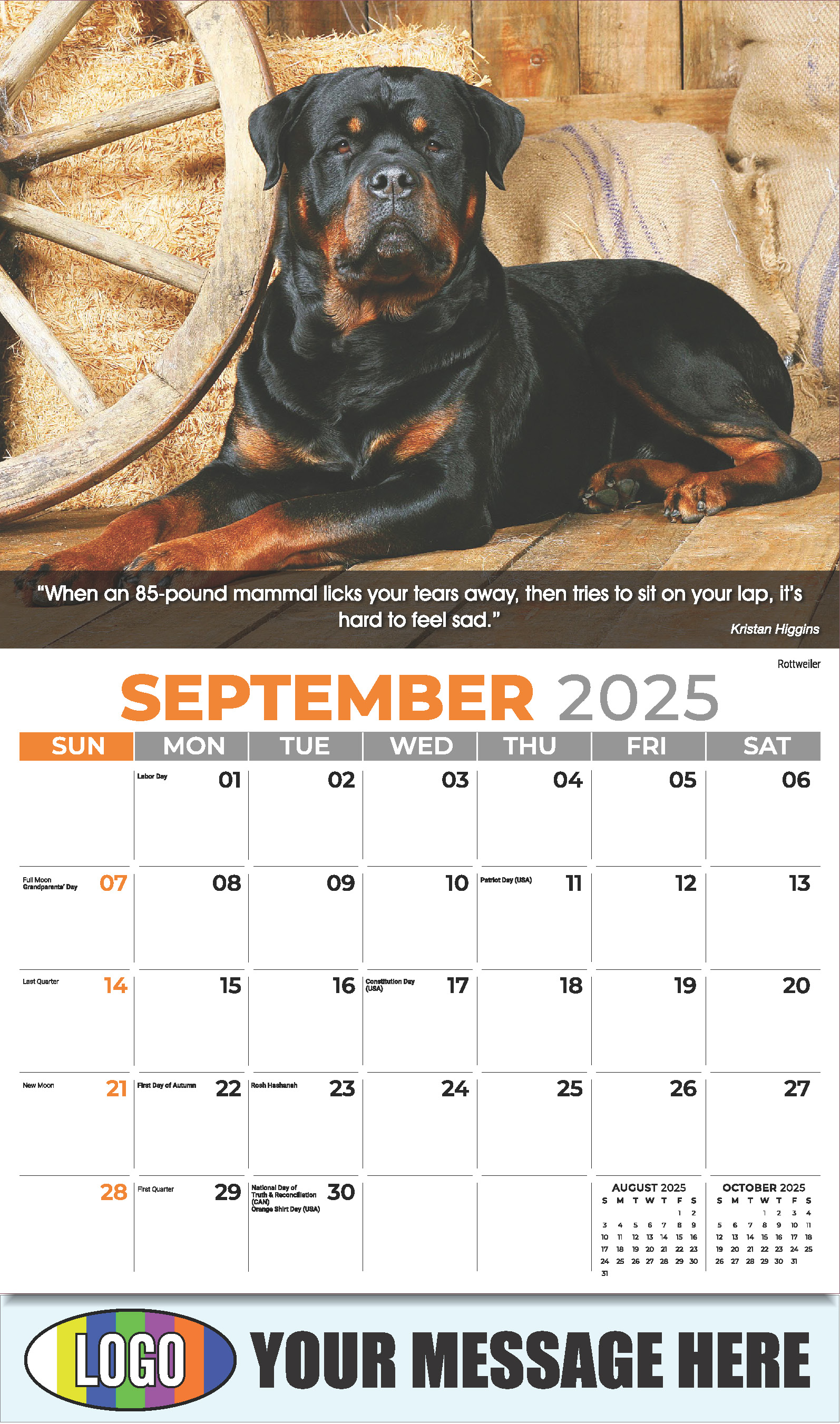 Dogs 2025 Vets and Pets Business Promotion Calendar - September