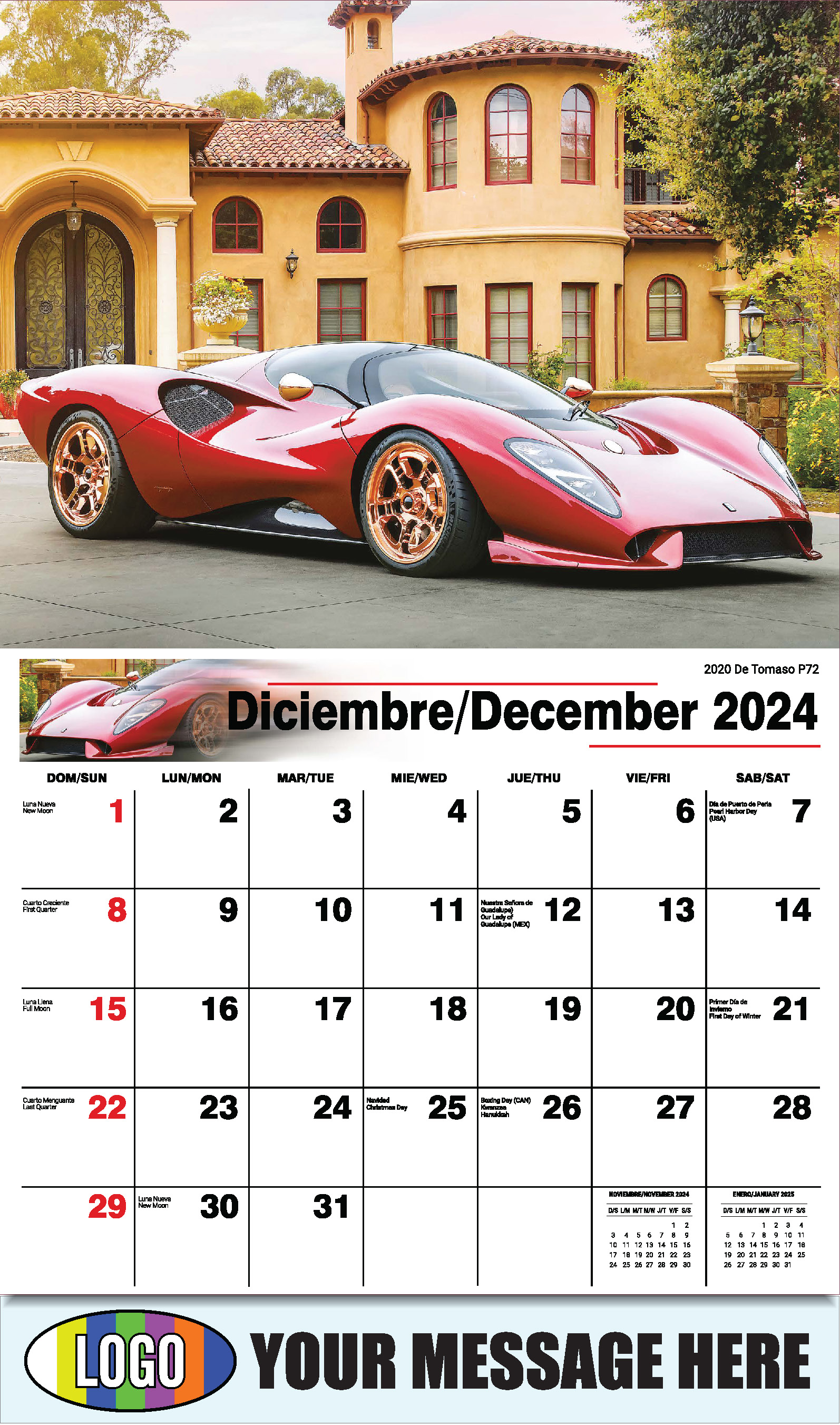 Exotic Cars 2025 Bilingual Automotive Business Promotional Calendar - December_a