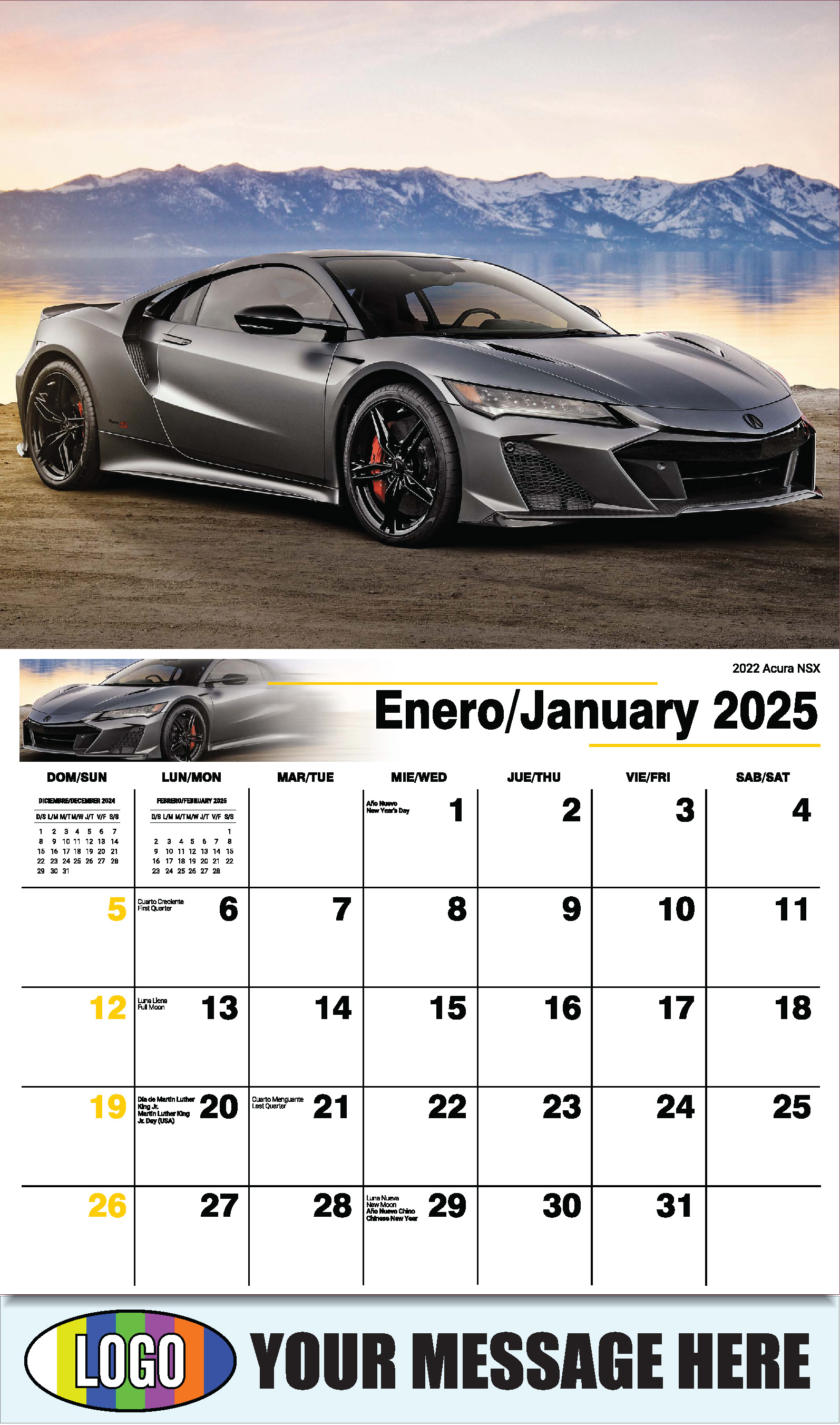 Exotic Cars 2025 Bilingual Automotive Business Promotional Calendar - January